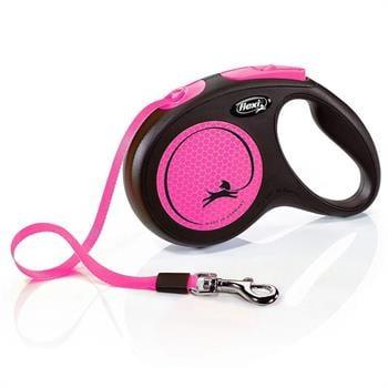 Flexi New Neon Reflektörlü Otomatik Şerit Gezdirme Tasması  5 Mt (M) Pembe