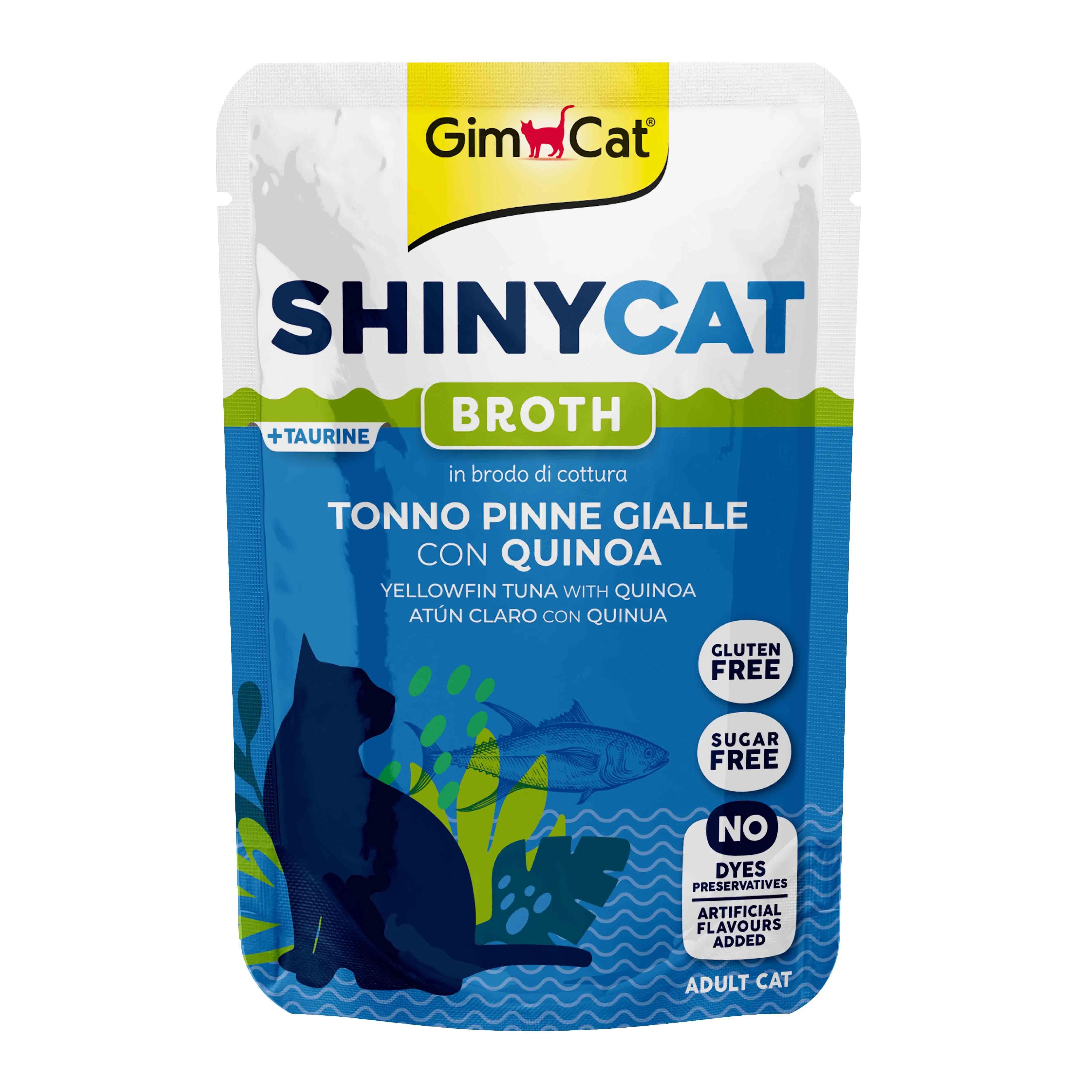 GimCat Shinycat Broth Sarı Yüzgeçli Ton Balığı Ve Kinoalı Pouch Konserve Kedi Maması 70 Gr