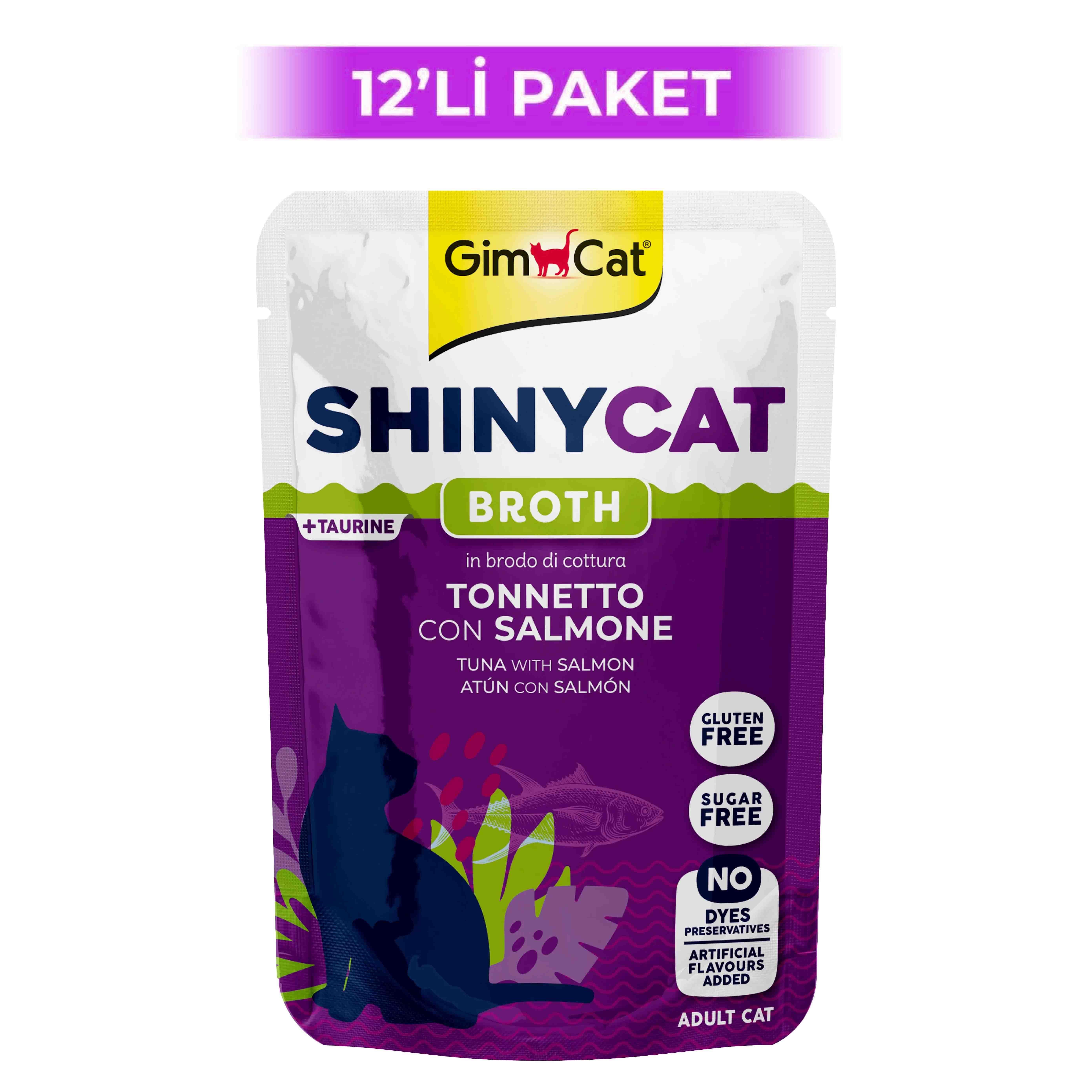 GimCat Shinycat Broth Ton Balığı Ve Somonlu Pouch Konserve Kedi Maması 70 Gr (12 Adet)