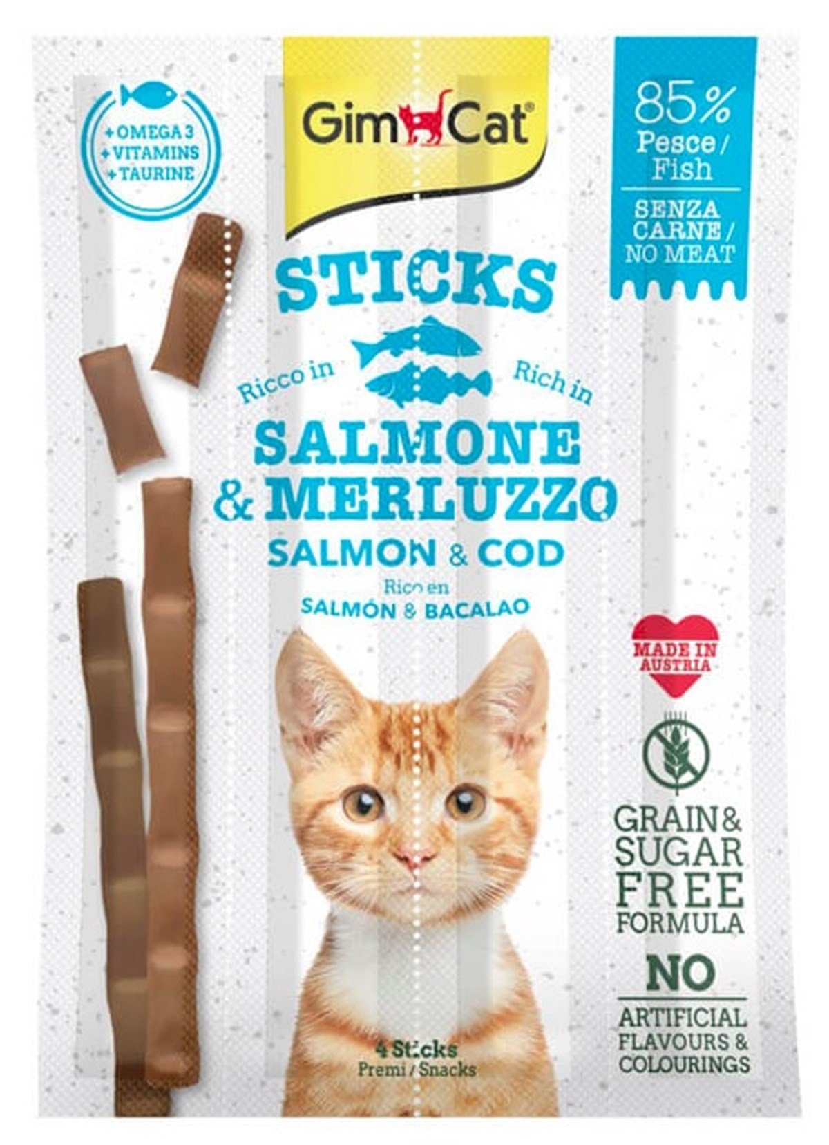 Gimcat Tahılsız Somon ve Morina Balıklı Ödül Çubukları 4 Parça 20 Gr