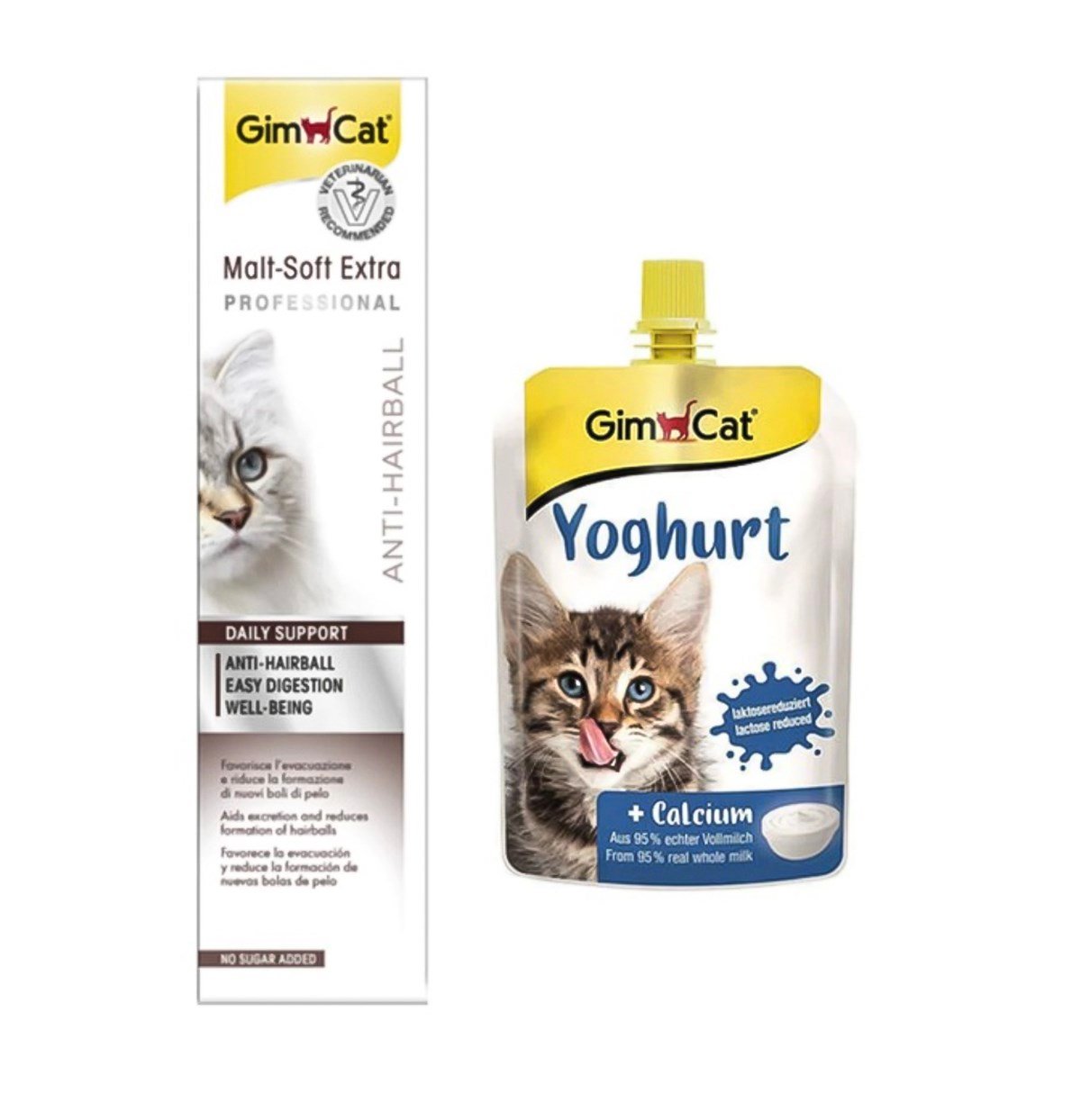 Gimcat Yoghurt Pouch 150 g + Anti Hairball Malt Paste 100 g Set