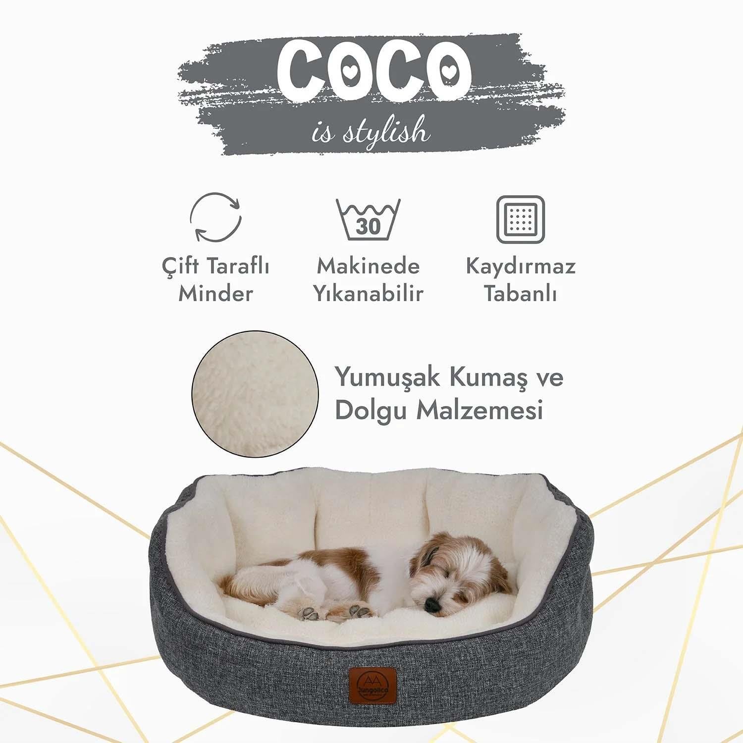 Jungolica Coco Çift Taraflı Minderli Köpek Yatağı 45 x 50 cm (K.Gri-Beyaz)
