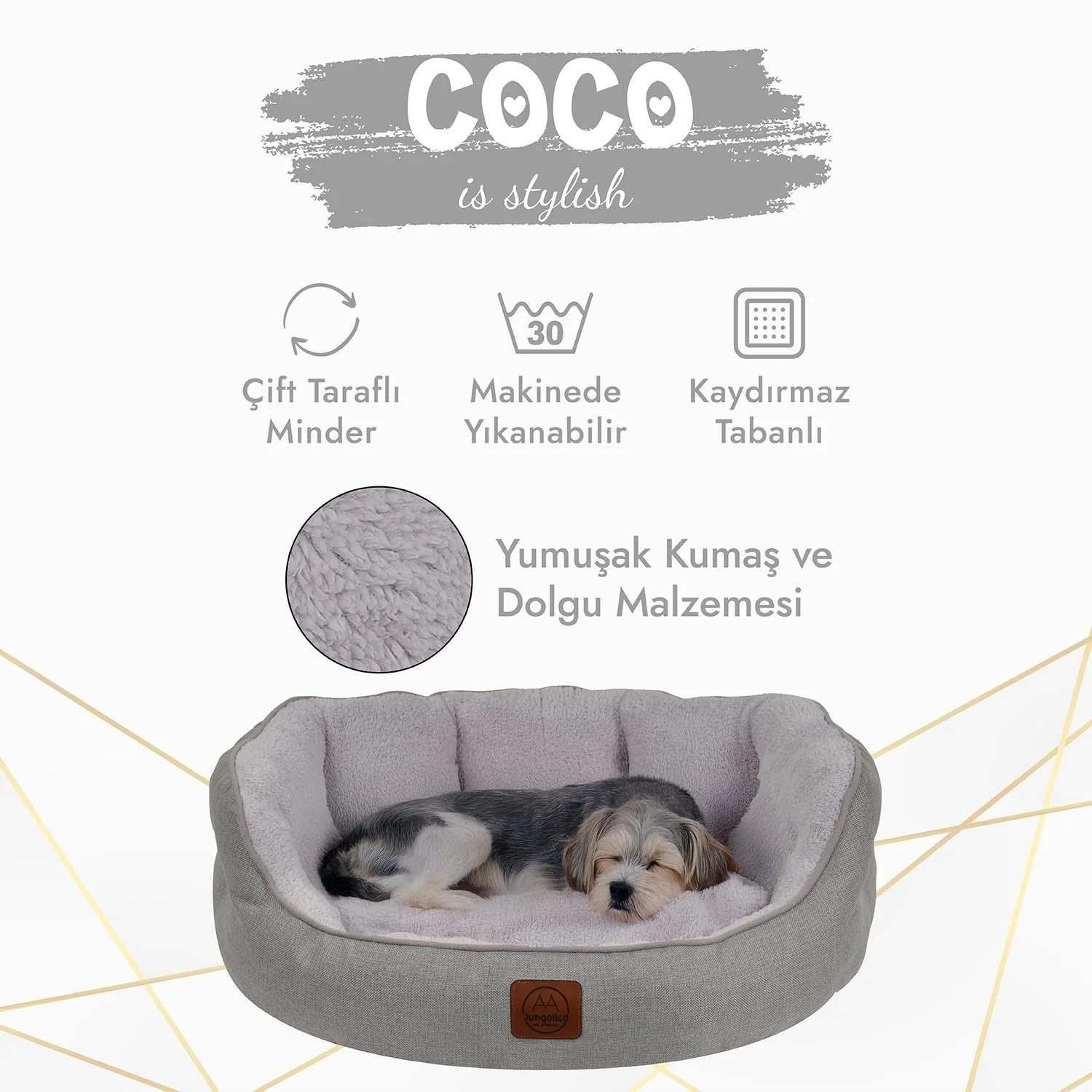 Jungolica Coco Çift Taraflı Minderli Köpek Yatağı 45 x 50 cm (Gri)