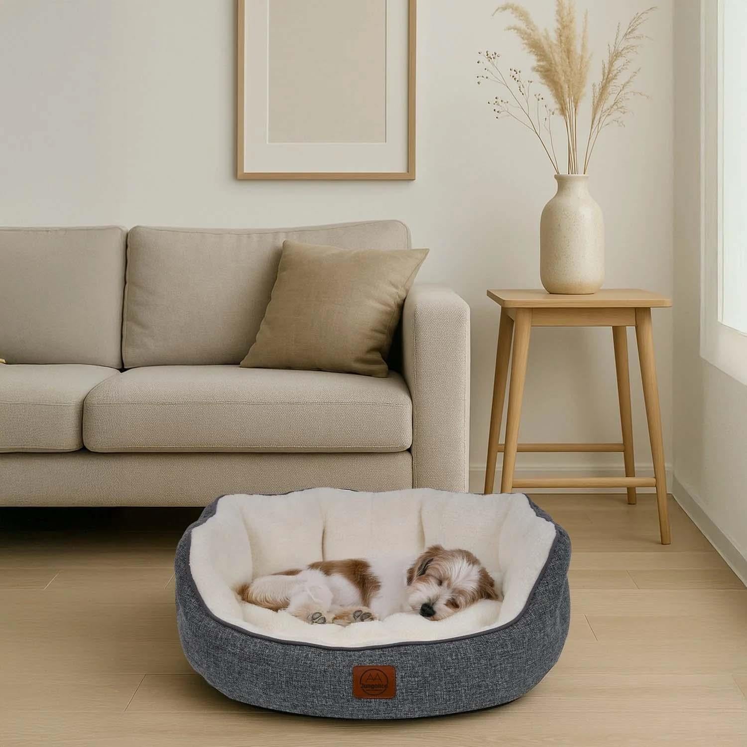 Jungolica Coco Çift Taraflı Minderli Köpek Yatağı 45 x 50 cm (K.Gri-Beyaz)