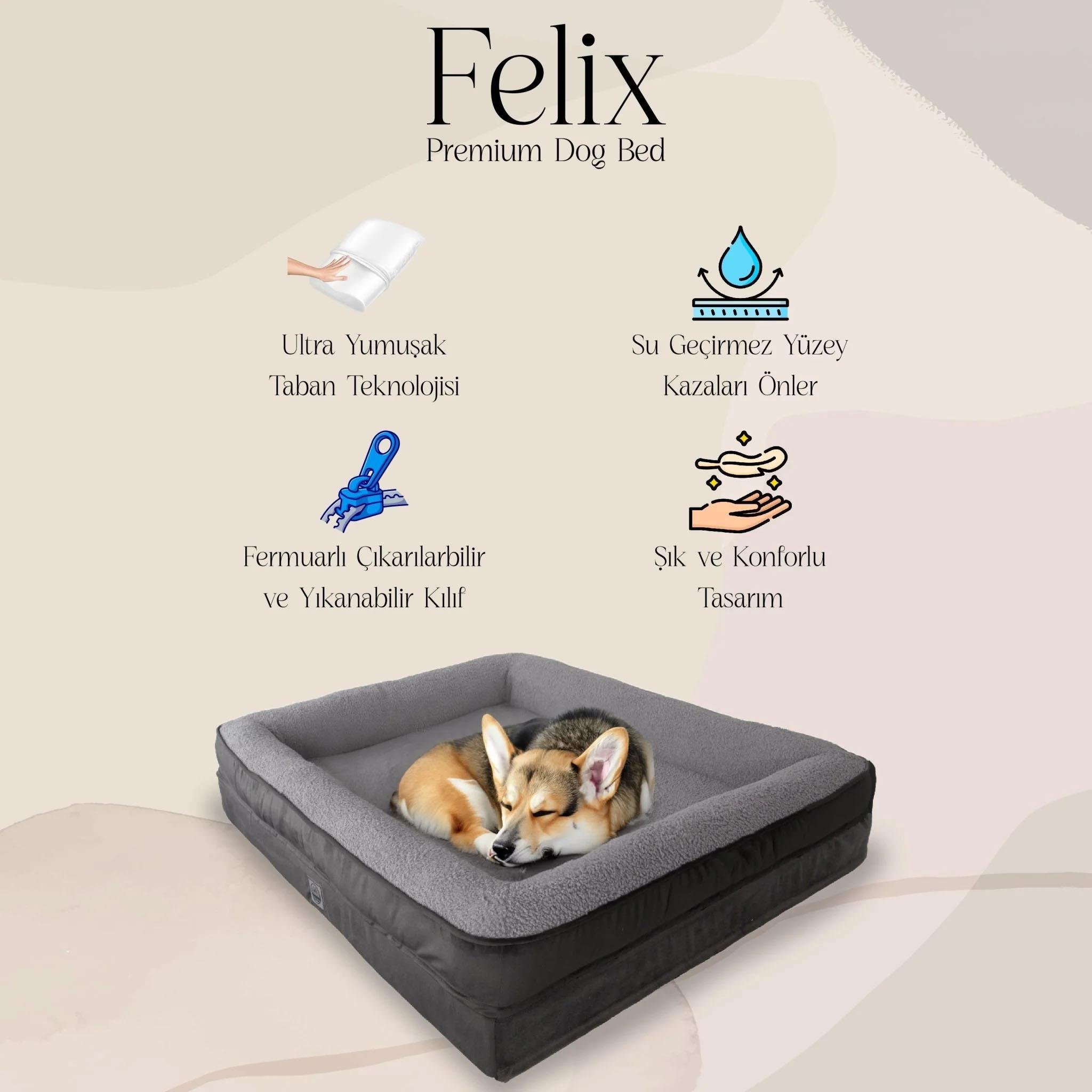 Jungolica Felix Alezli Ve Kılıflı Köpek Yatağı 75 x 95 cm (Antrasit-Gri)