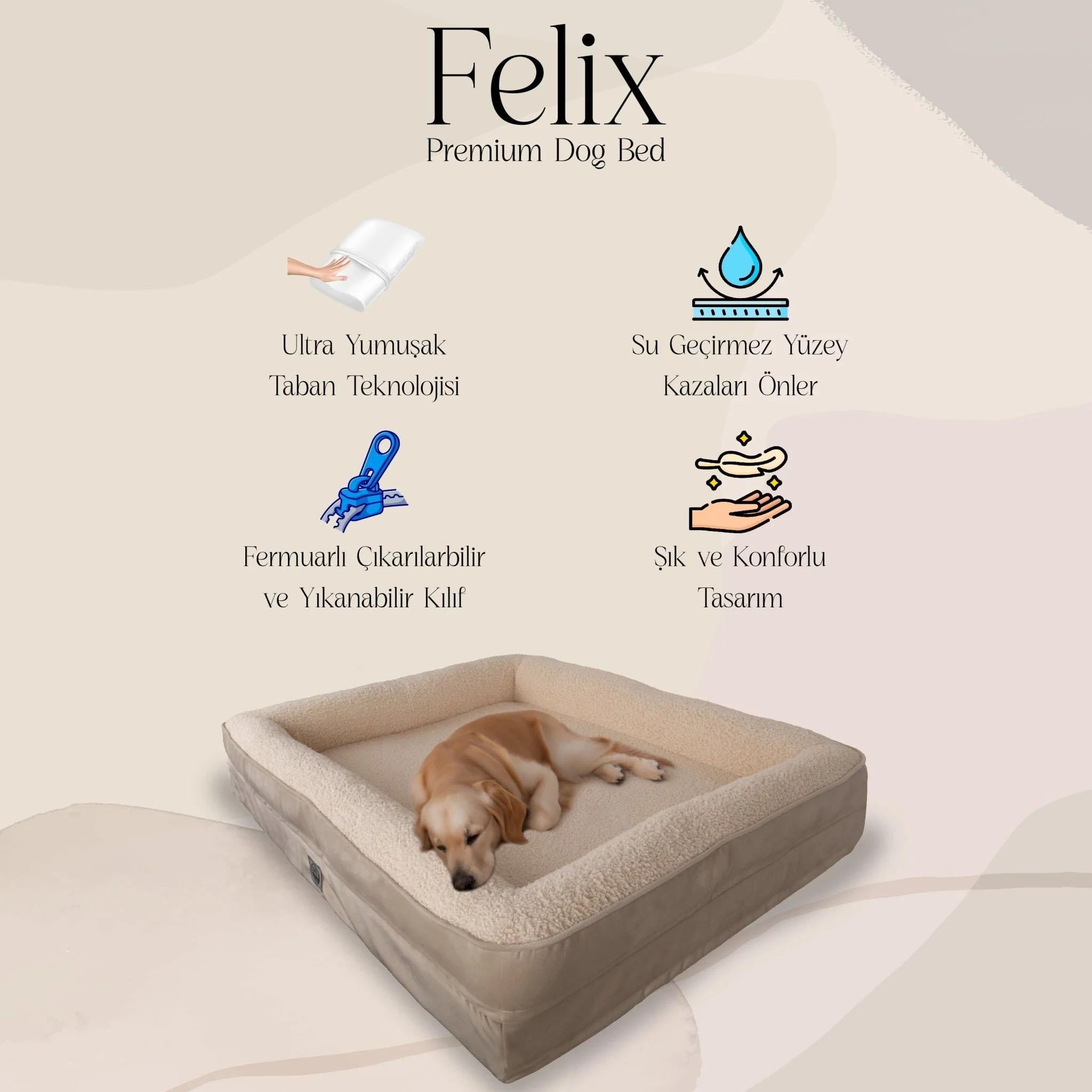 Jungolica Felix Alezli Ve Kılıflı Köpek Yatağı 55 x 75 cm (Krem-Bej)