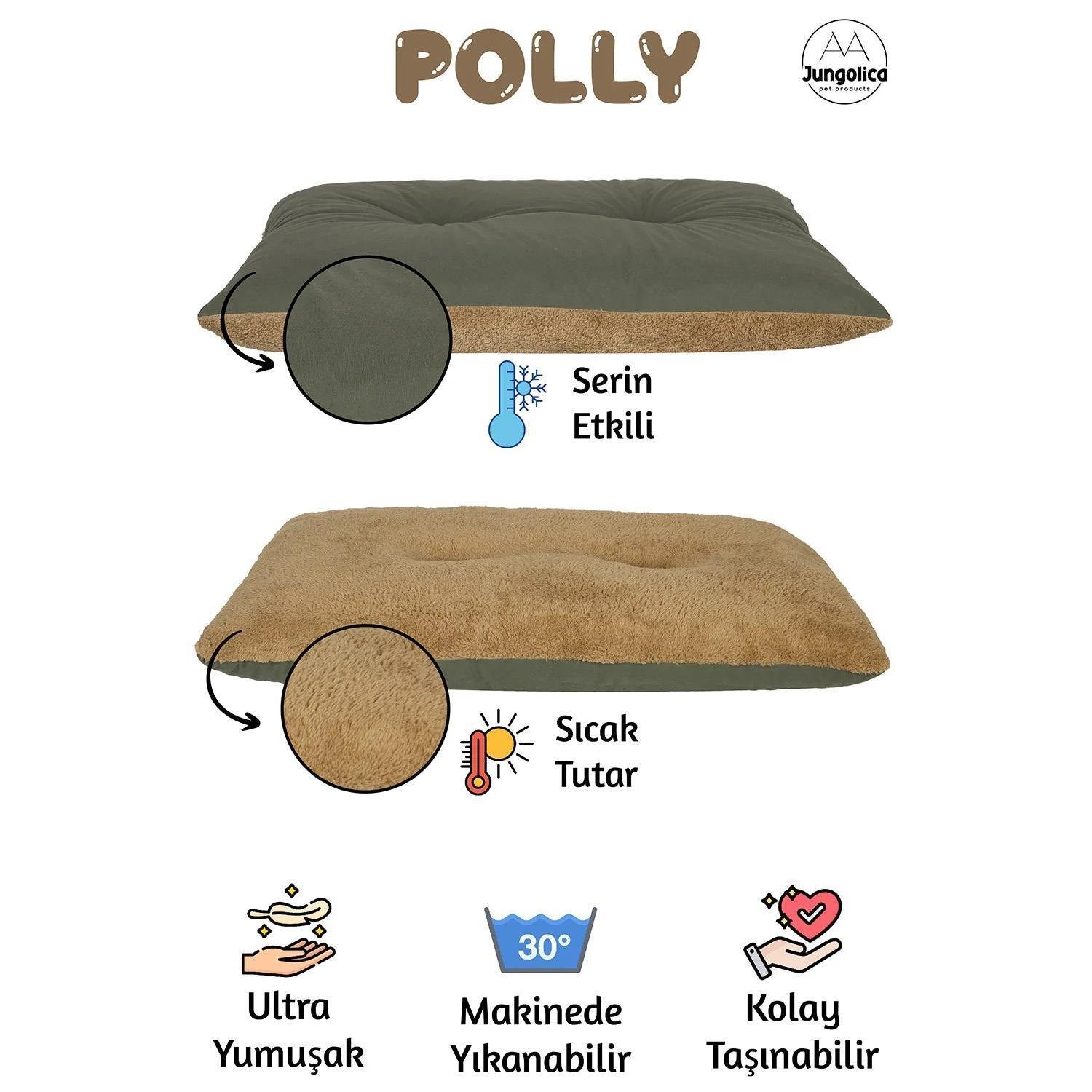 Jungolica Polly Çift Taraflı Minder Köpek Yatağı 35 x 50 cm (Zeytin Yeşili)