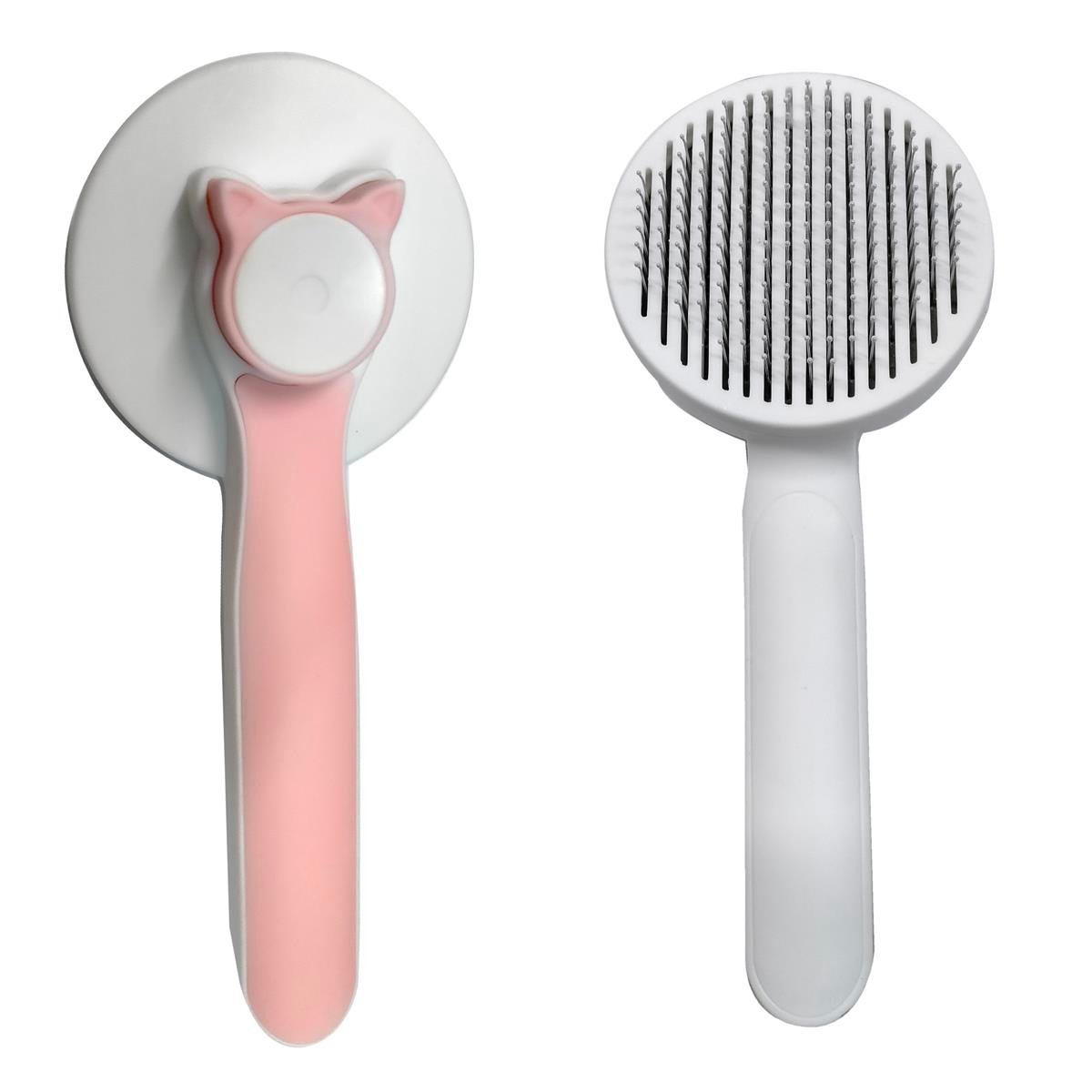 Keypet Kulaklı Tüy Temizleme Düğmeli Kedi Fırçası 19 cm Pembe