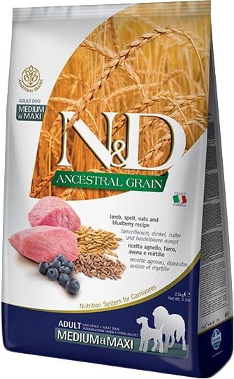 N&D Düşük Tahıllı Medium & Maxi Kuzulu Ve Yaban Mersinli Köpek Maması 2,5 Kg