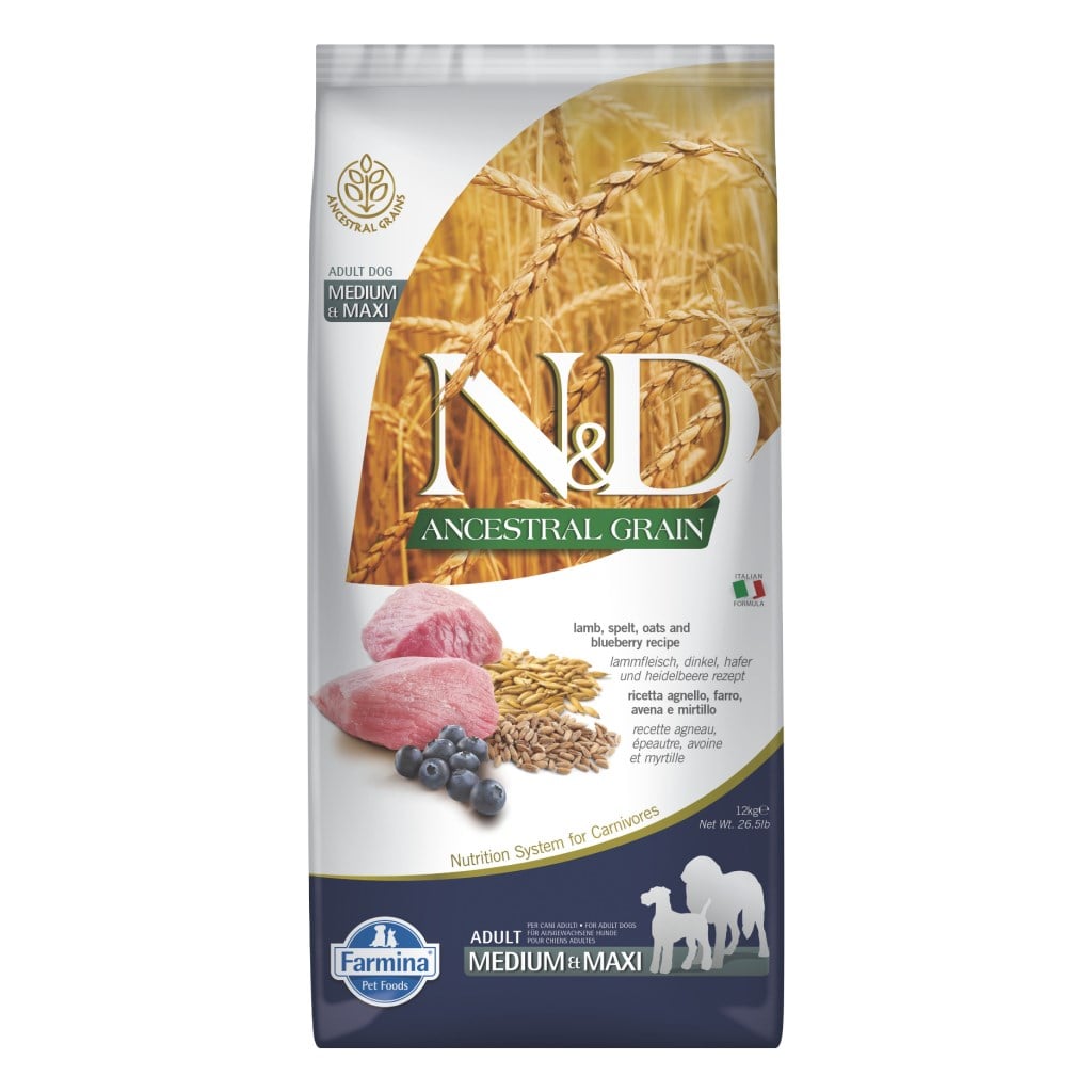 N&D Medium & Maxi Kuzulu Ve Yaban Mersinli Tahıllı Yetişkin Köpek Maması 12 Kg