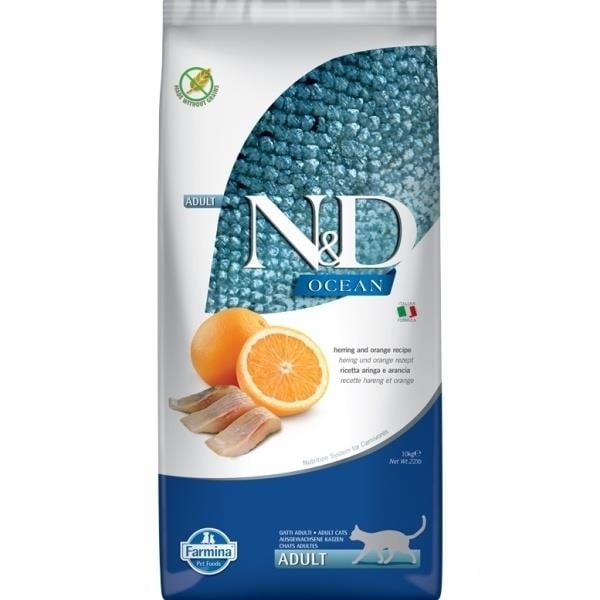 N&D Ocean Ringa Balıklı ve Portakallı Tahılsız Kısırlaştırılmış Kedi Maması 10 kg