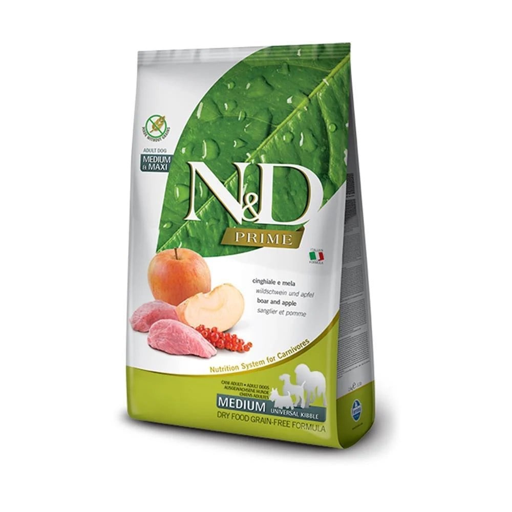 N&D Prime Yaban Domuzlu Elmalı Tahılsız Medium Maxi Yetişkin Köpek Maması 2,5 kg