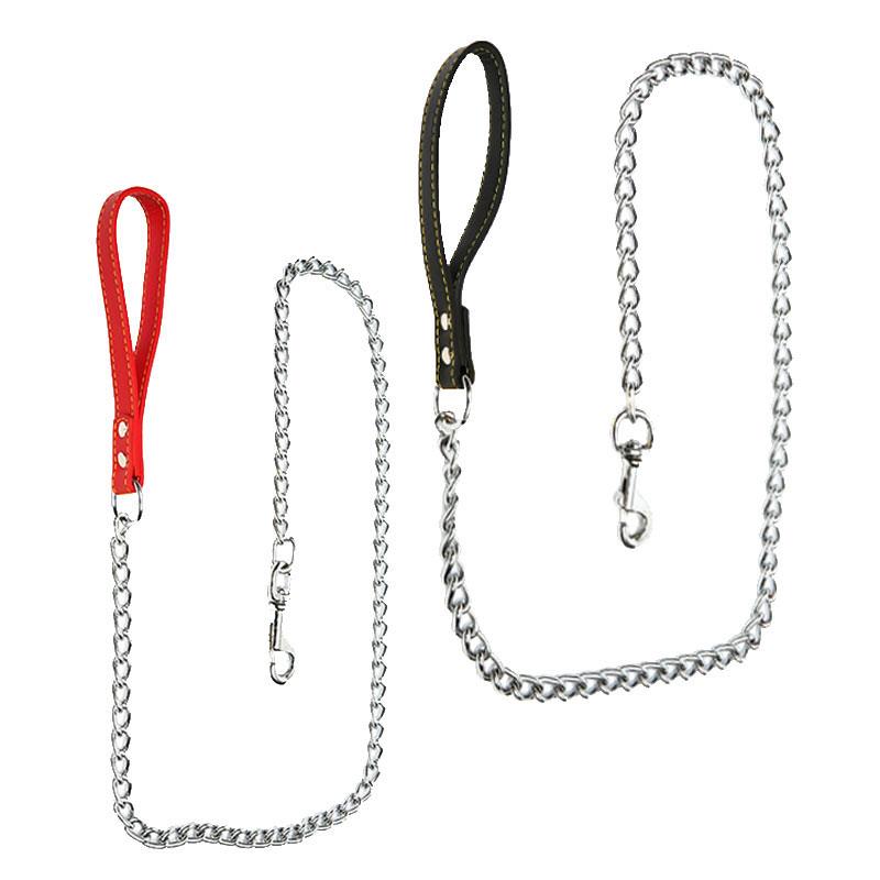 Nunbell Deri Tutmalı Zincir Köpek Gezdirme Tasması 4 mm x 120 cm