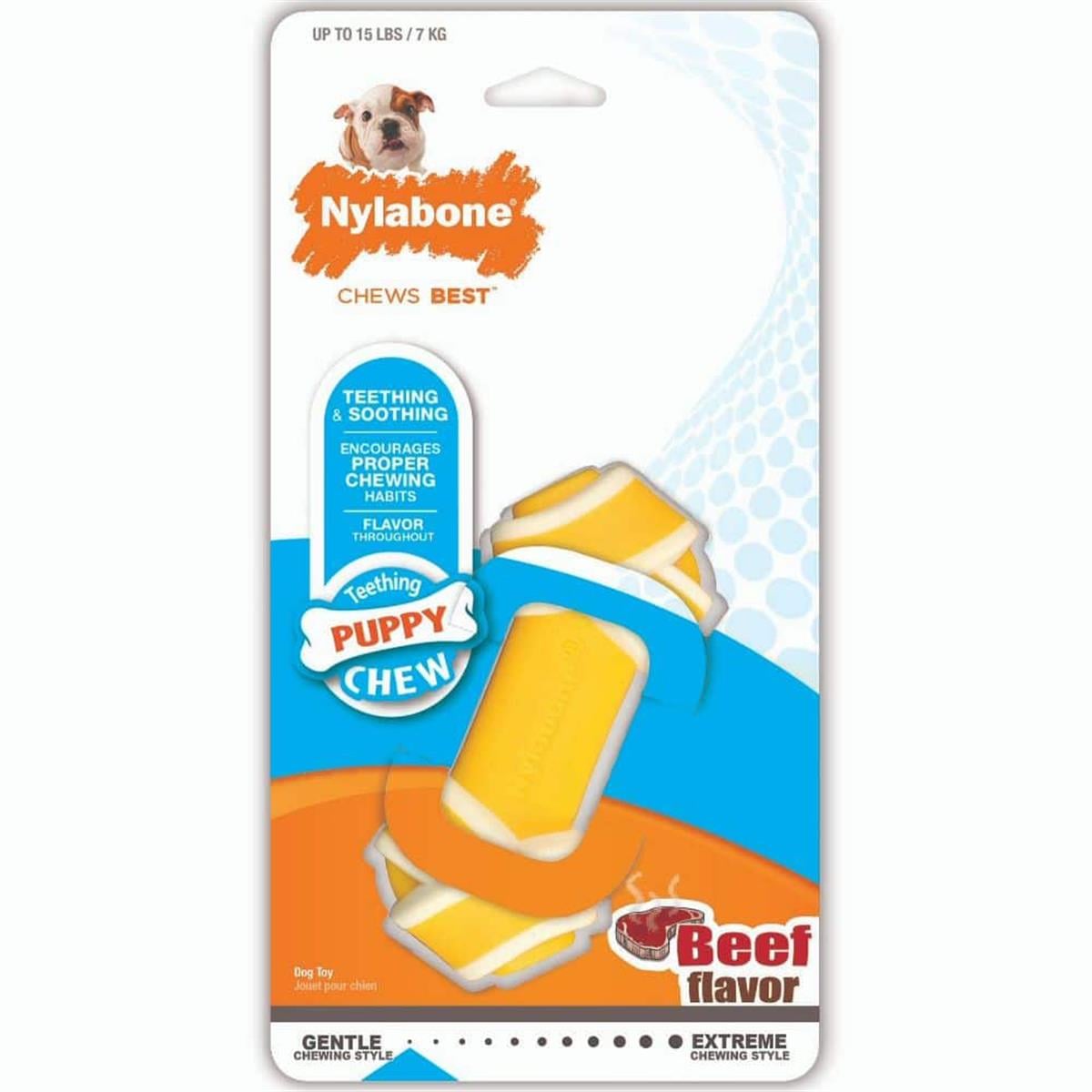 Nylabone Biftek Aromalı Kauçuk Sert Düğümlü Kemik Yavru Köpek Oyuncağı 8 cm (XS)