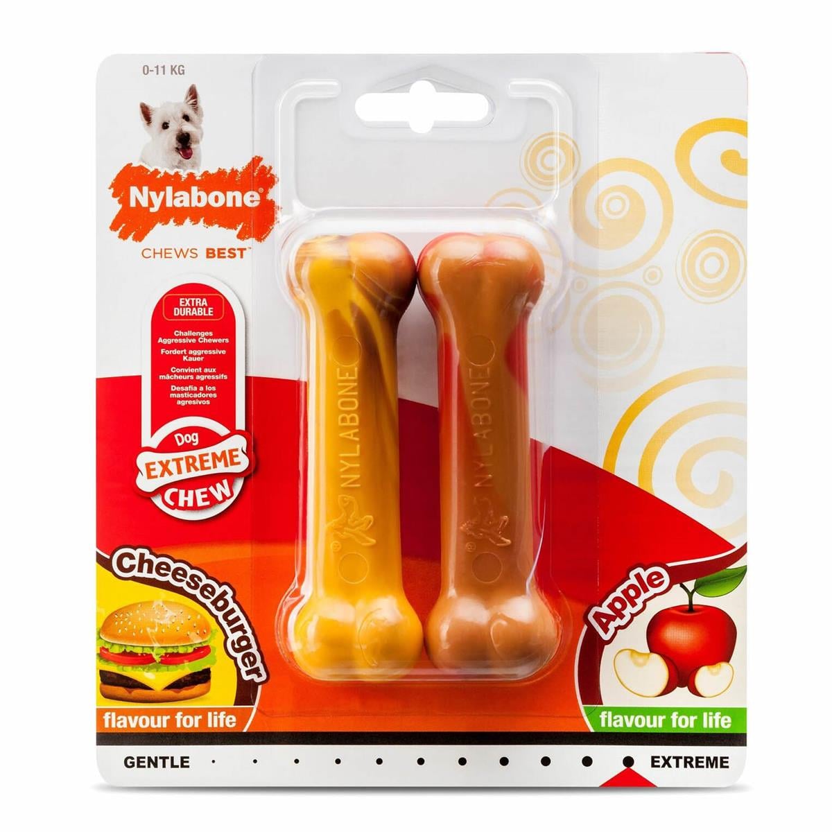 Nylabone Elma ve Cheeseburger Aromalı Kauçuk Sert Köpek Oyuncağı 11 cm (S) 2 Adet