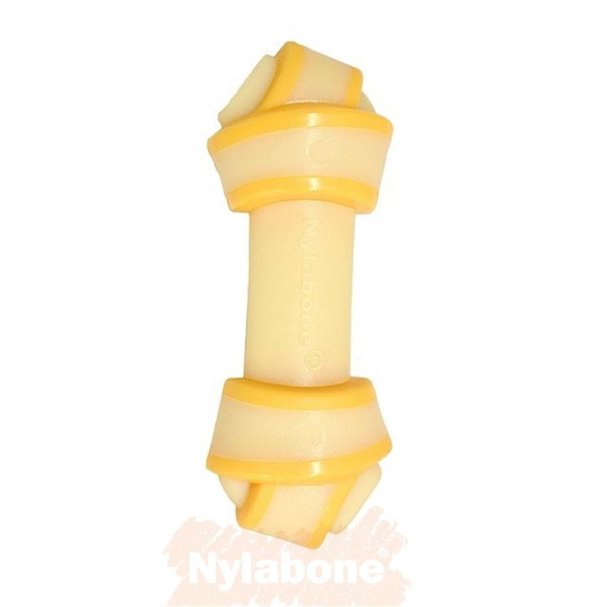 Nylabone Peynir ve Biftek Aromalı Kauçuk Sert Düğümlü Kemik Köpek Oyuncağı 14 cm (M)
