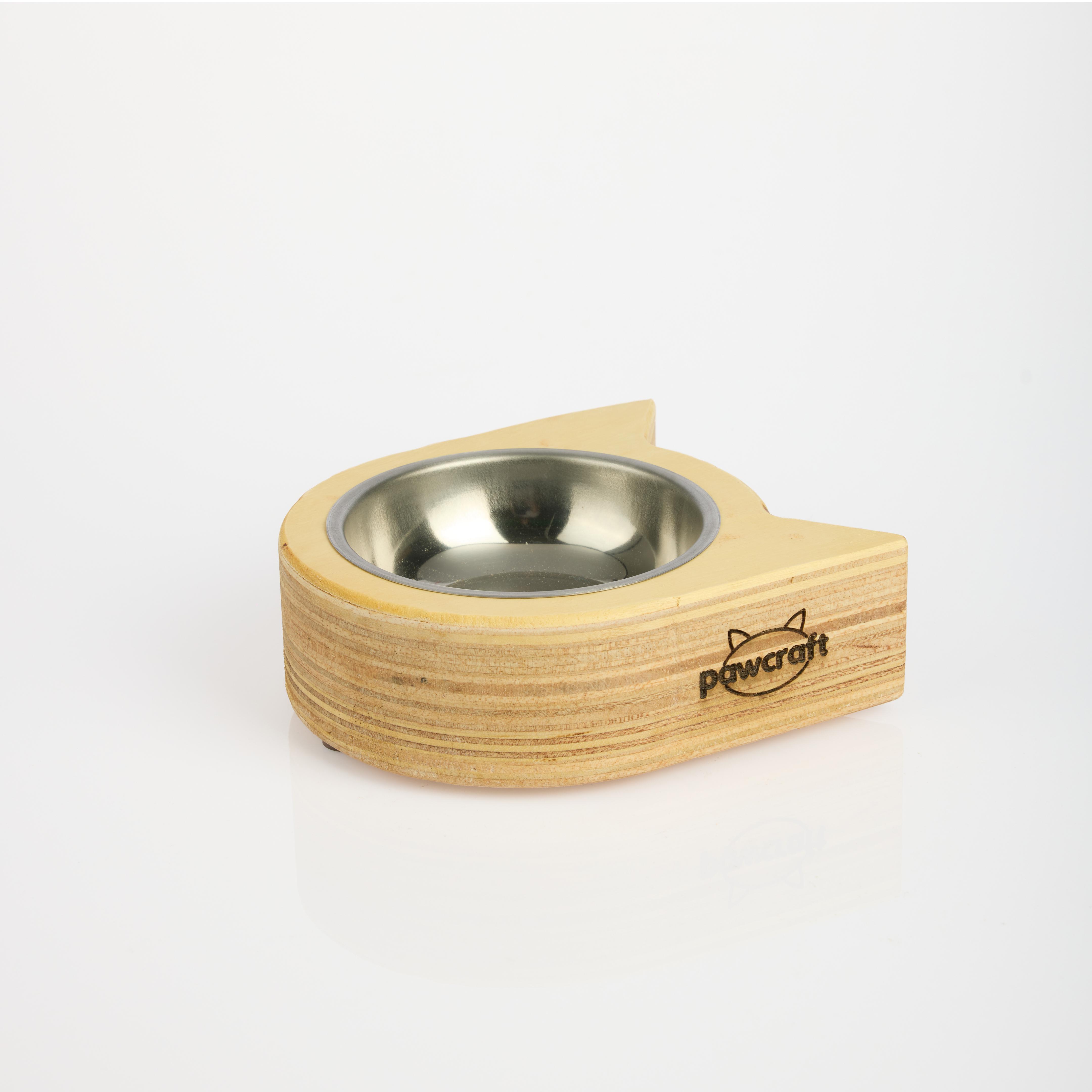 Pawcraft Ahşap Standlı Çelik Kedi Mama Kabı 22,5 cm