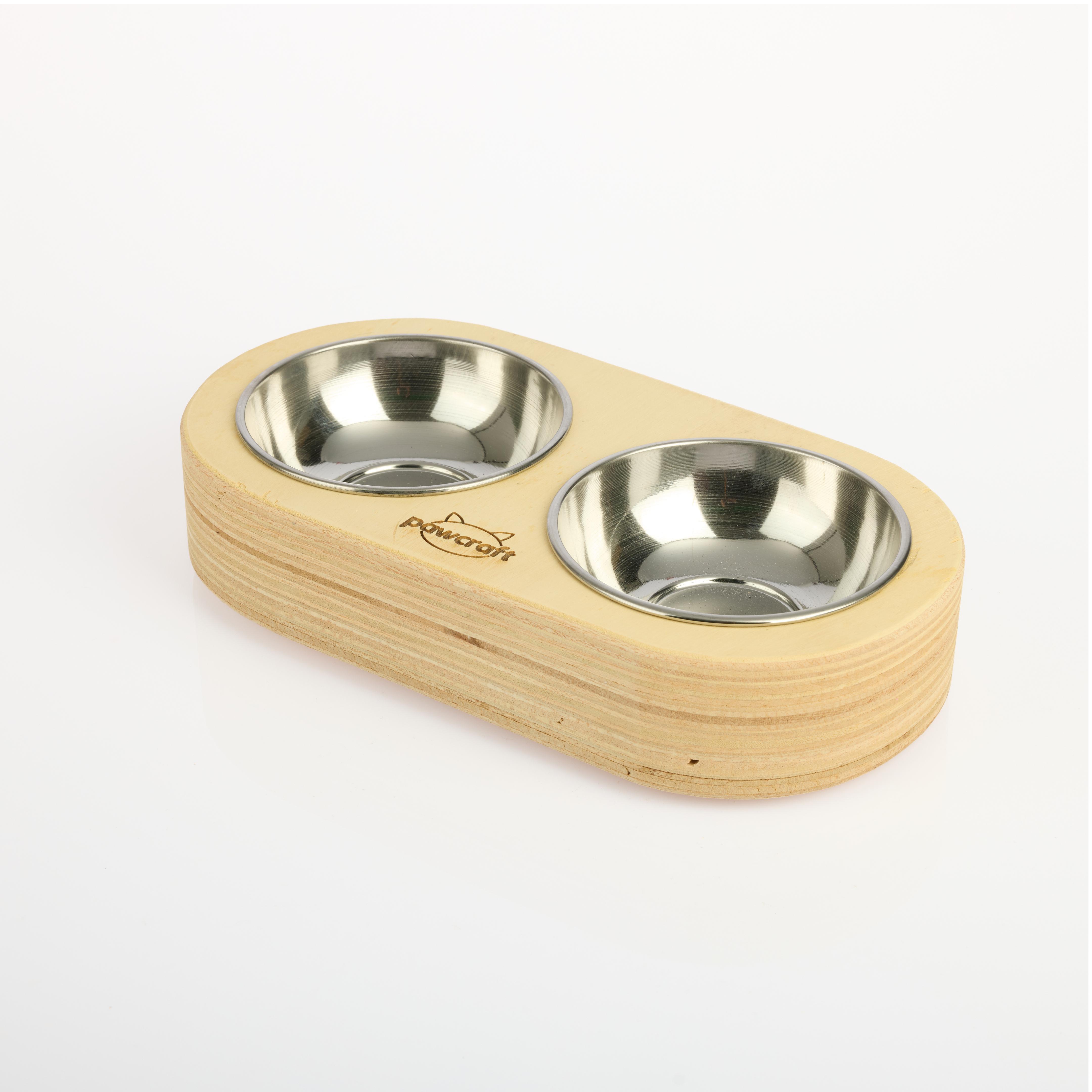 Pawcraft İkili Ahşap Standlı Çelik Kedi Ve Köpek Mama Kabı 34 cm