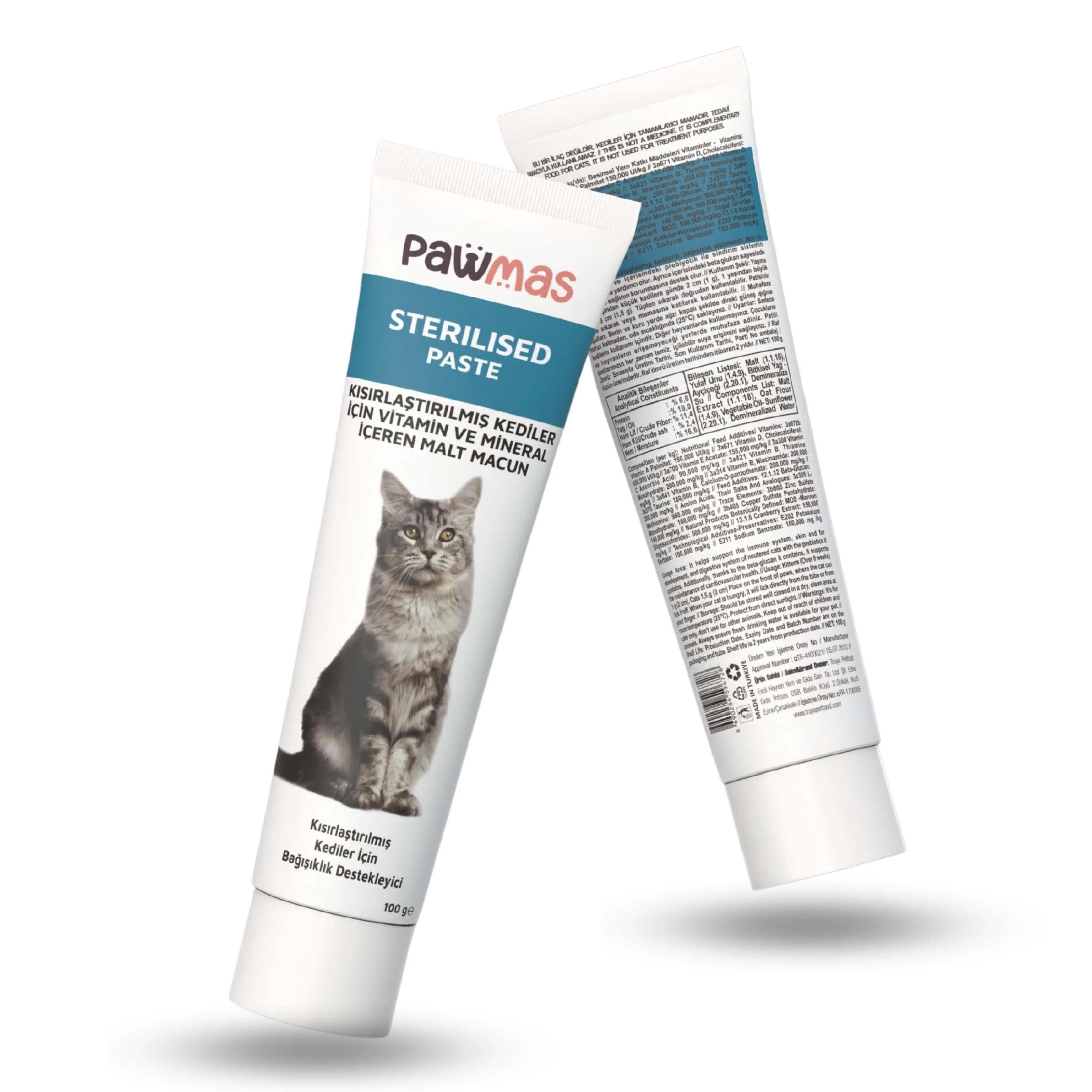 Pawmas Sterilised Multivitamin Ve Mineral Malt Kısırlaştırılmış Kedi Macunu 100 gr