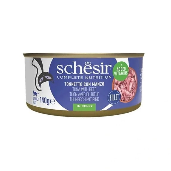 Schesir Jöle İçinde Ton Balığı ve Dana Etli Yetişkin Kedi Konservesi 140 gr