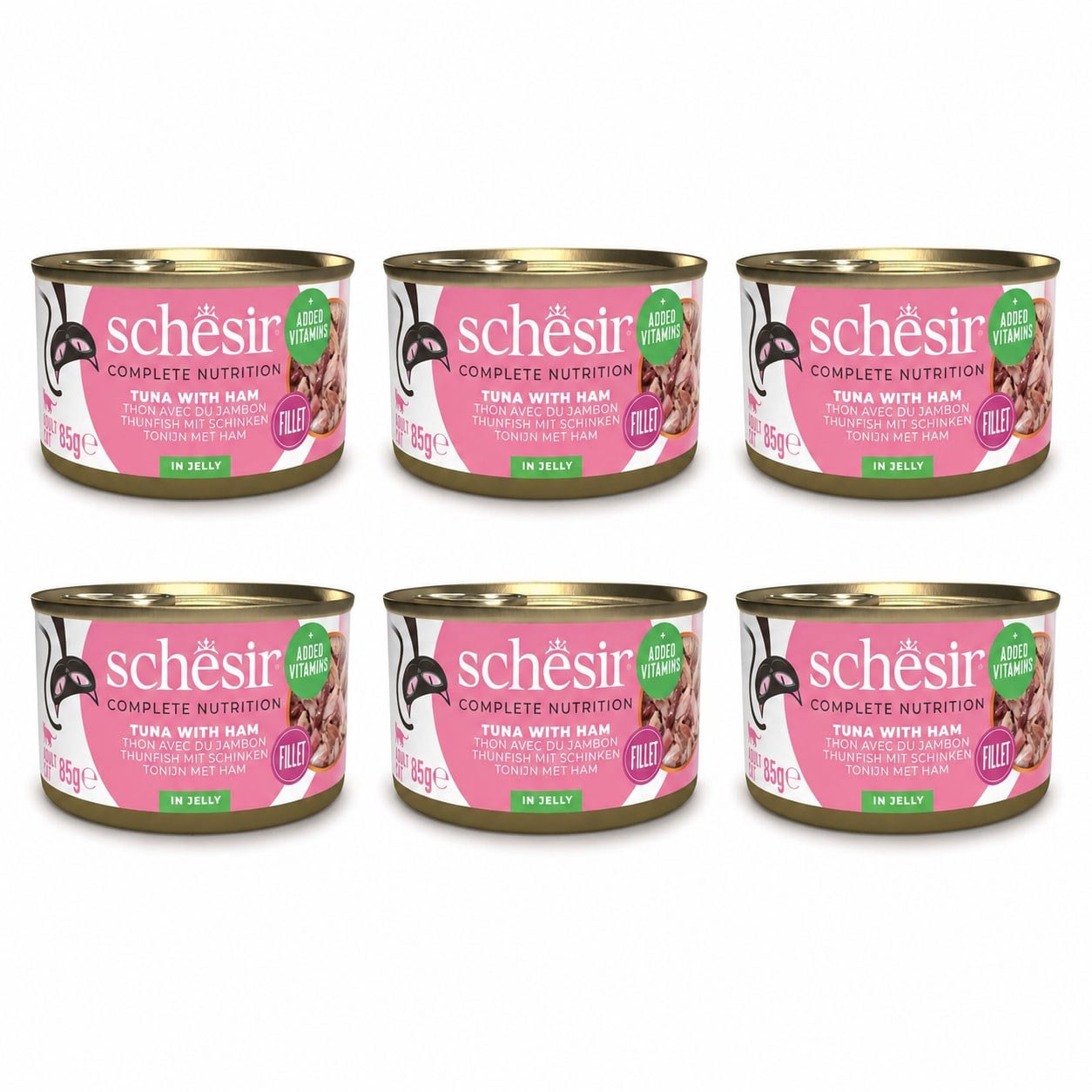 Schesir Jöle İçinde Ton Balıklı Ve Jambonlu Yetişkin Kedi Konservesi 85 g (6 Adet)