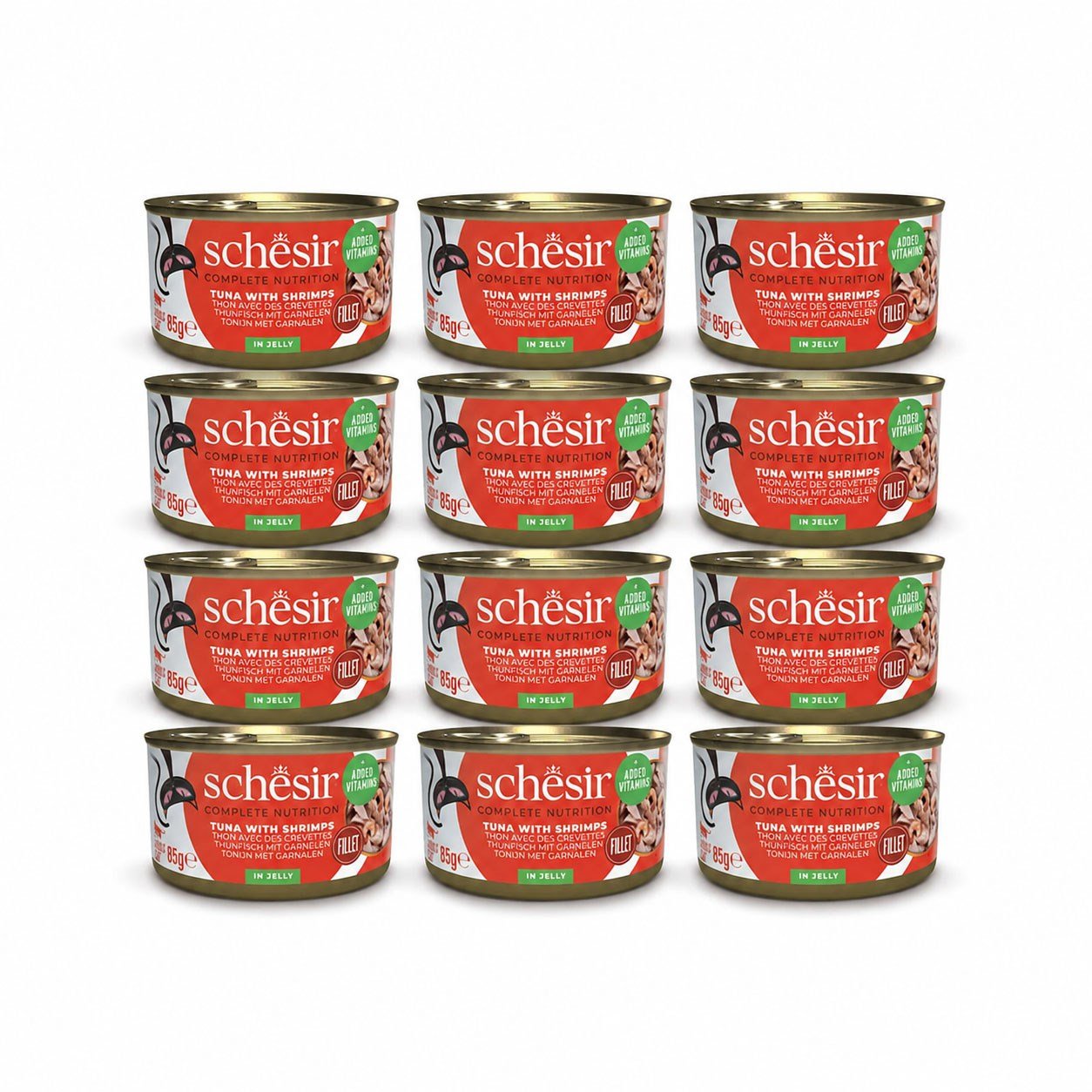 Schesir Jöle İçinde Ton Balıklı Ve Karidesli Yetişkin Kedi Konservesi 85 g (12 Adet)