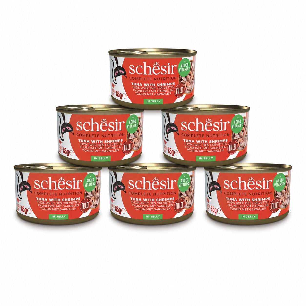 Schesir Jöle İçinde Ton Balıklı Ve Karidesli Yetişkin Kedi Konservesi 85 g (6 Adet)