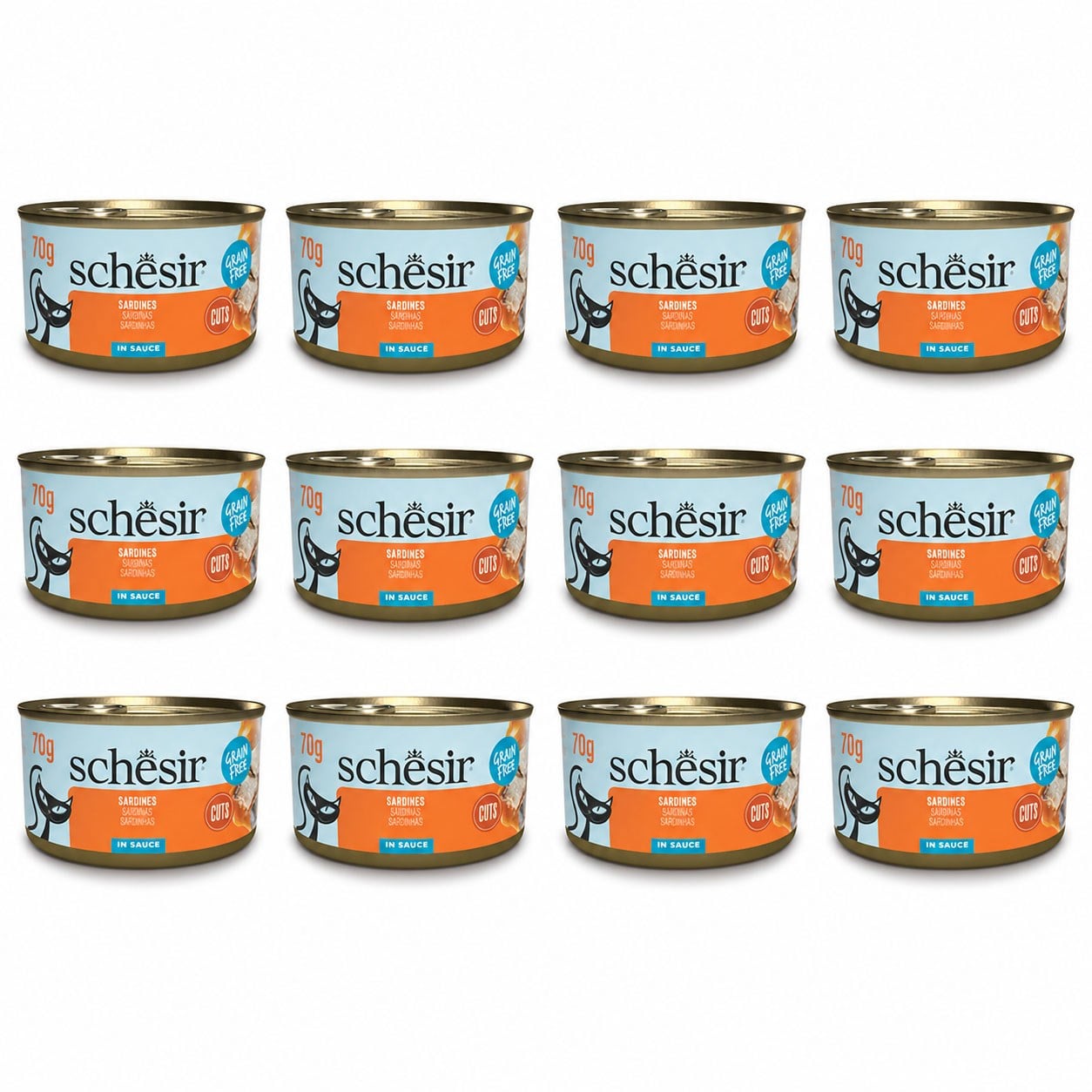 Schesir Sos İçinde Sardalyalı Yetişkin Kedi Konservesi 70 gr (12 Adet)
