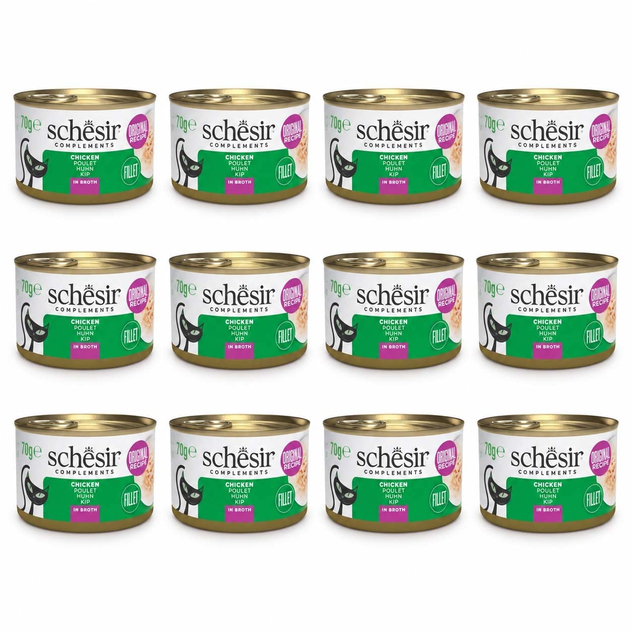 Schesir Tavuk Filetolu Pişirme Suyunda Yetişkin Kedi Konservesi 70 g (12 Adet)