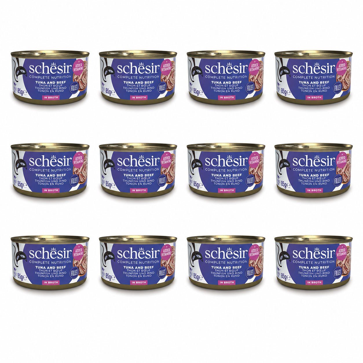 Schesir Ton Balıklı Ve Sığır Etli Yetişkin Kedi Konservesi 85 g (12 Adet)