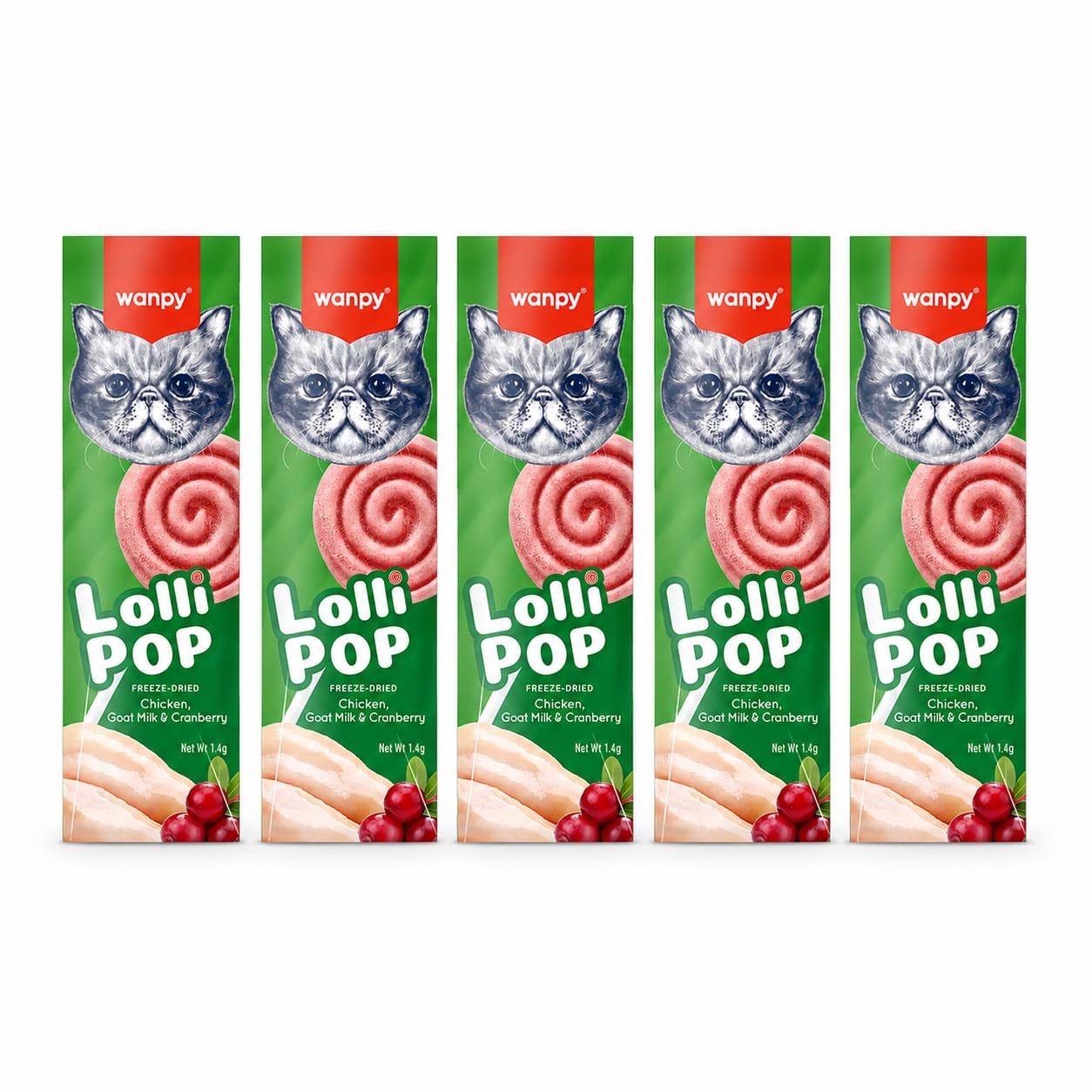 Wanpy Donurularak Kurutulmuş Lolipop Kedi Ödülü Kızılcık 1,4 g (5 ADET)