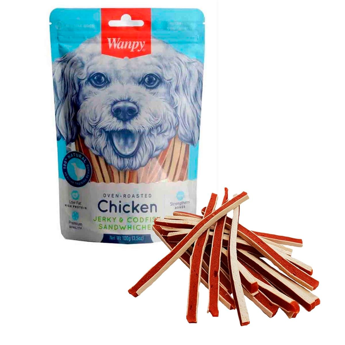 Wanpy Fırında Kavrulmuş Tavuk Ve Morina Balıklı Sandviç Köpek Ödülü 100 g