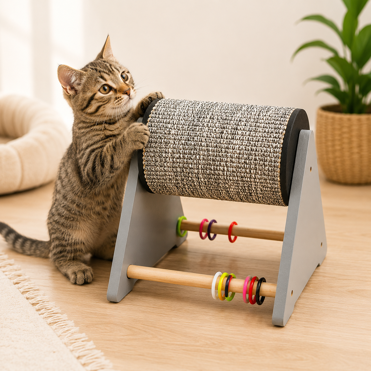 Zoopet Oyuncaklı Ahşap Silindir Tırmalama Kedi Oyuncağı