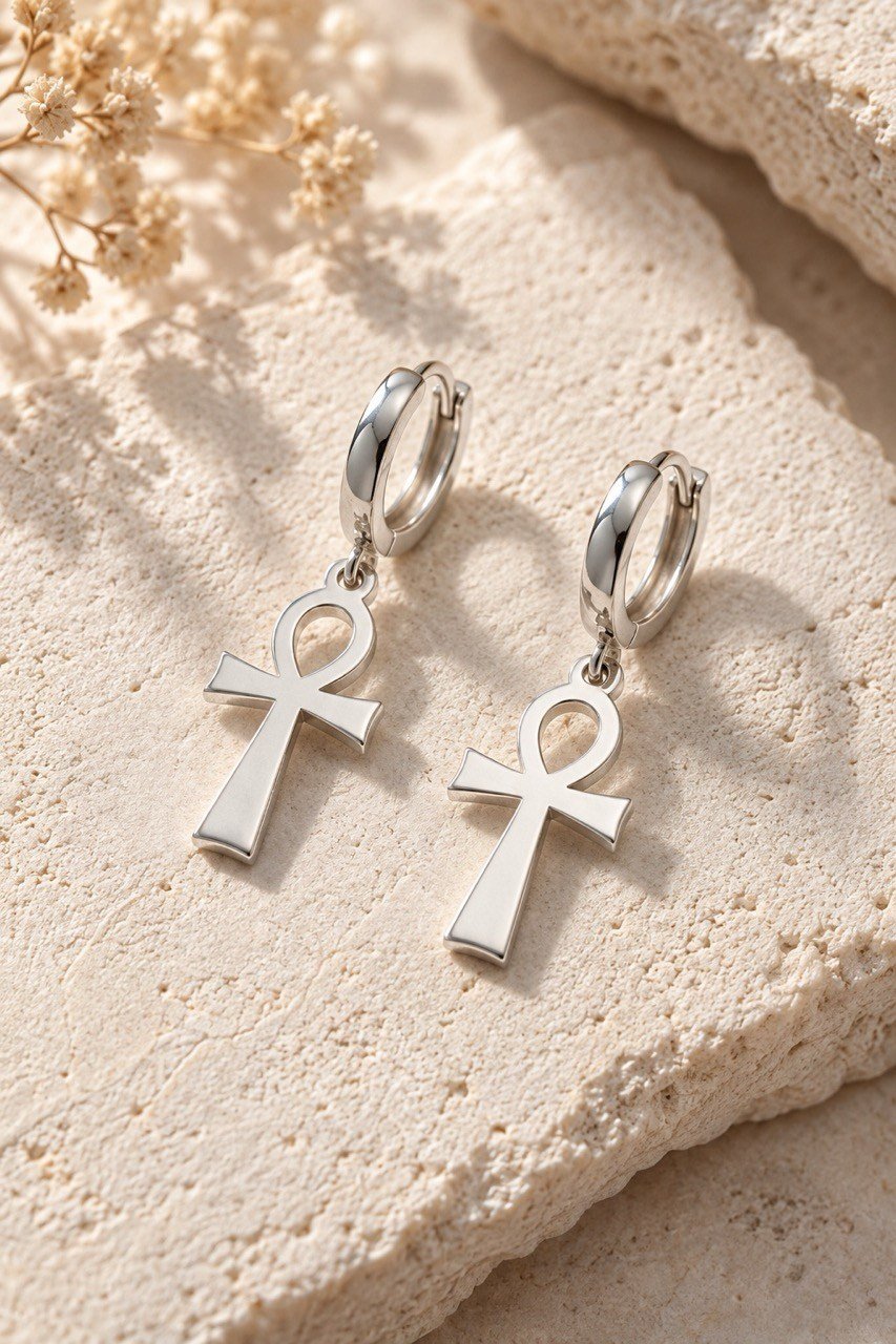Ankh (Ra) Gümüş Küpe