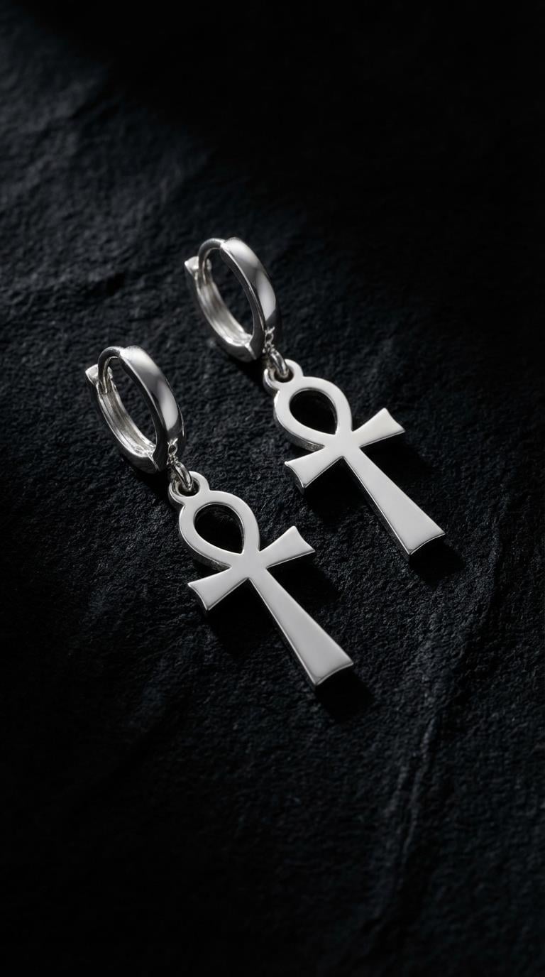 Ankh (Ra) Gümüş Küpe