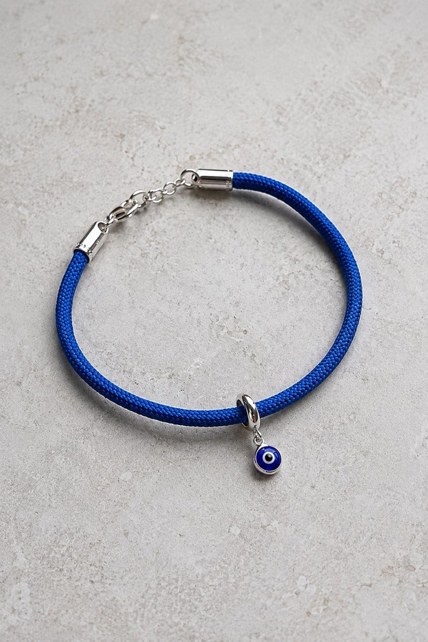 Cam Nazar Boncuklu Charm Gümüş Bileklik