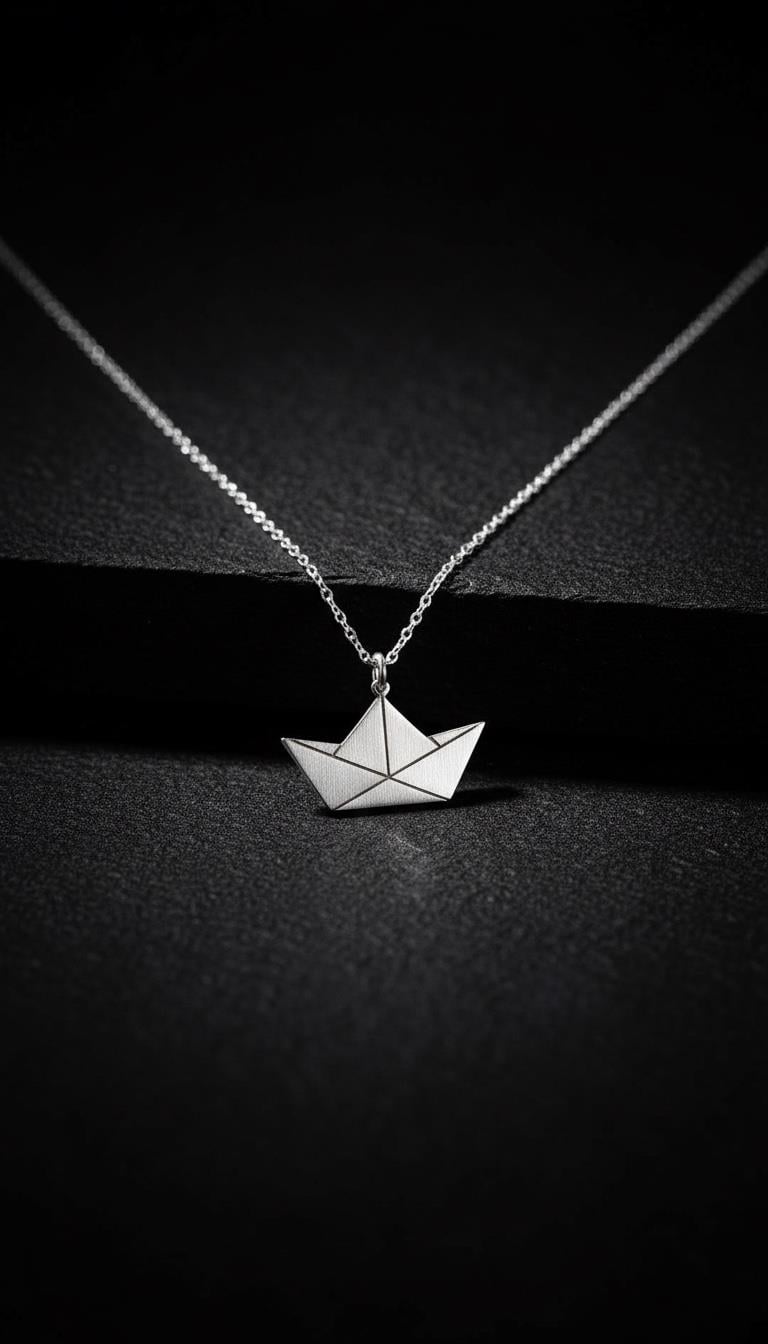 Gemi Origami Gümüş Kolye Ucu