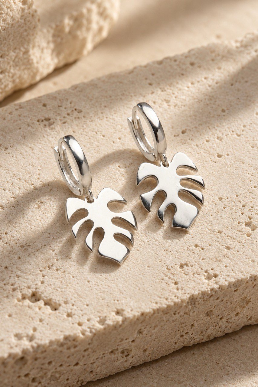 Monstera (Deve Tabanı) Gümüş Küpe