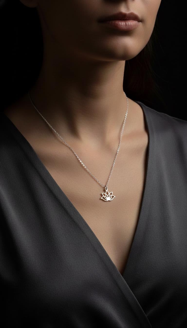 Sallantılı Lotus Gümüş Kolye