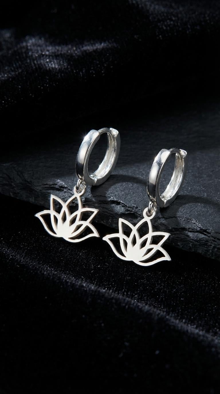 Sallantılı Lotus Gümüş Küpe