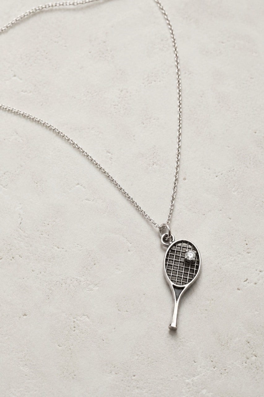 Tenis Raketi Zirkon Taşlı Gümüş Kolye