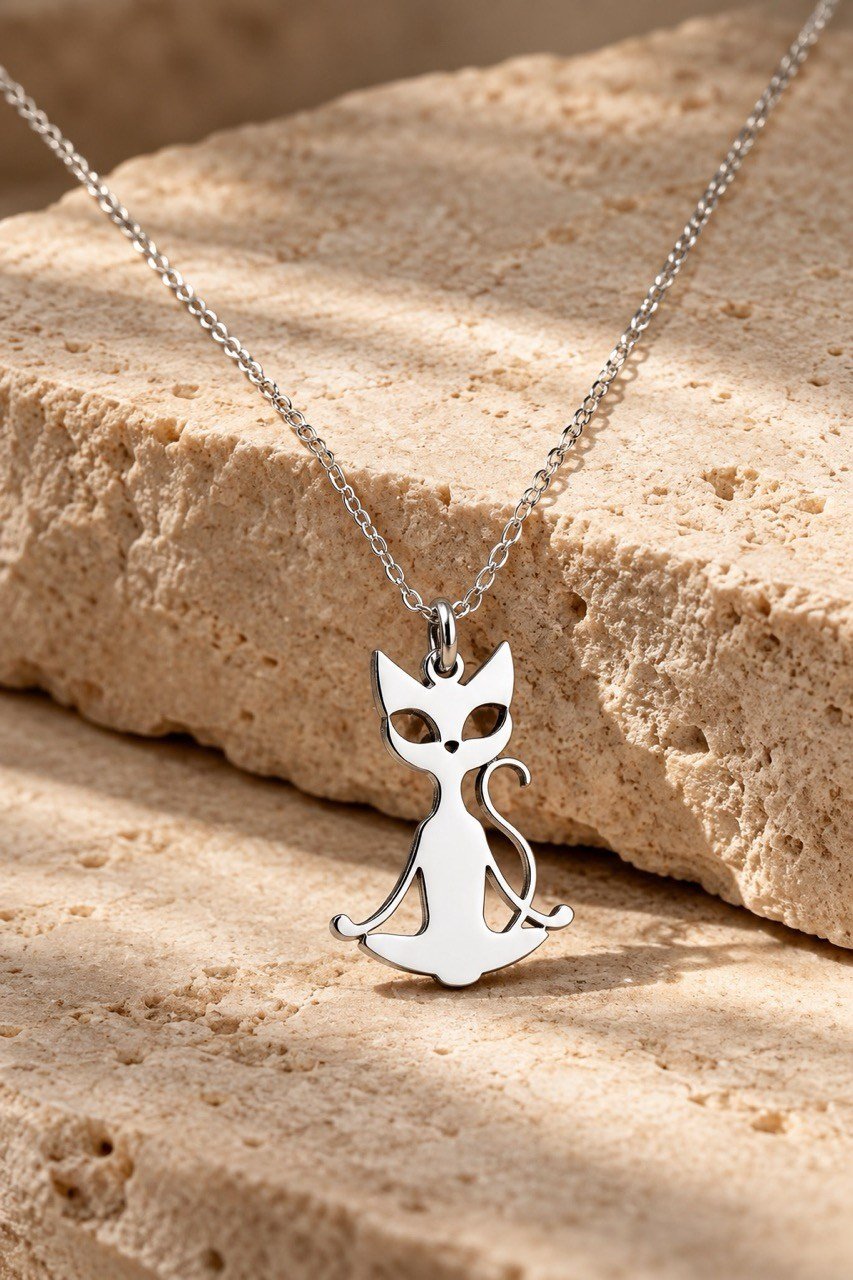 Yoga Yapan Kedi Gümüş Kolye