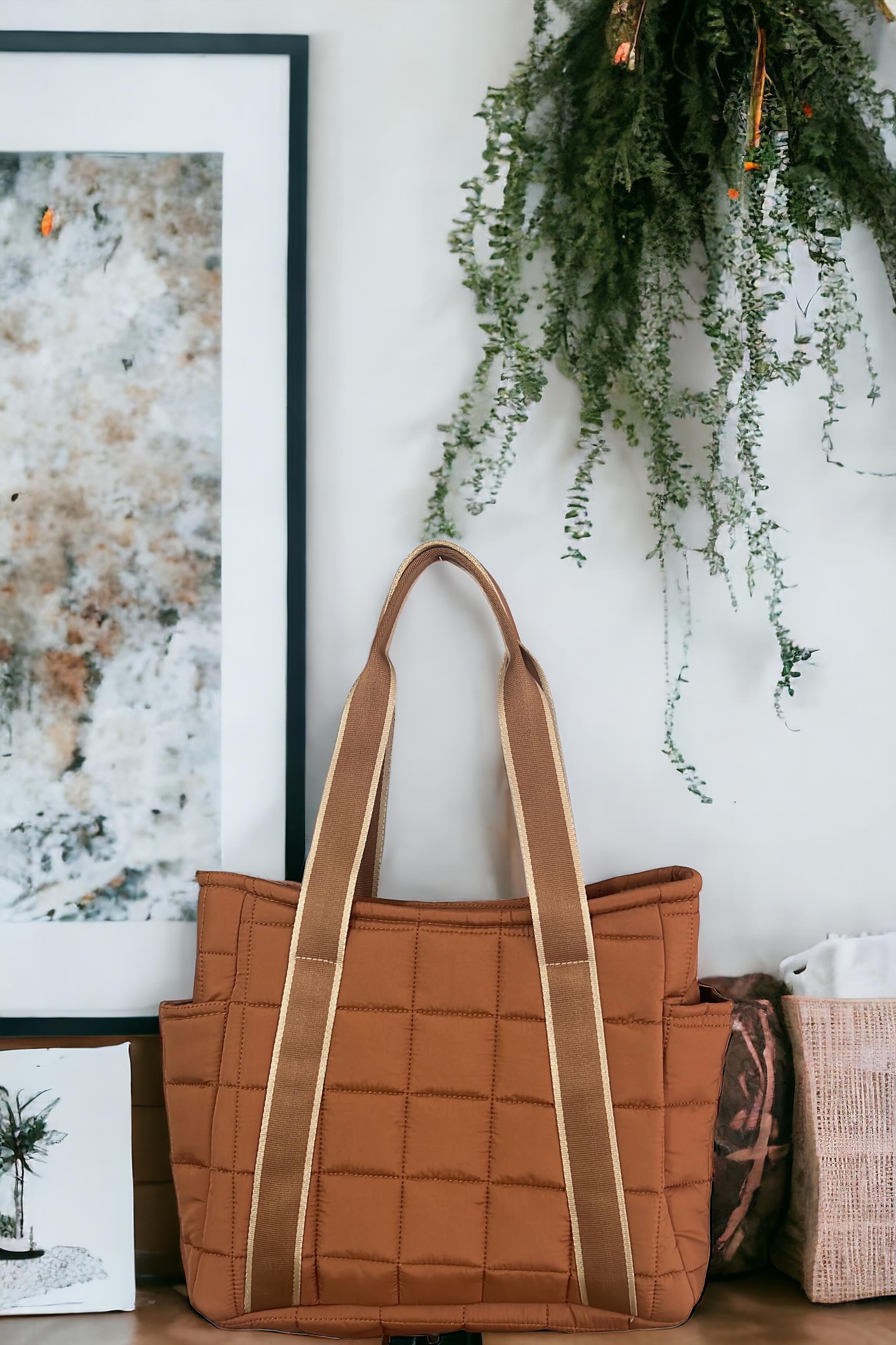 Kadın Taba CEPLİ Kapitone Kumaş Büyük Omuz Çantası