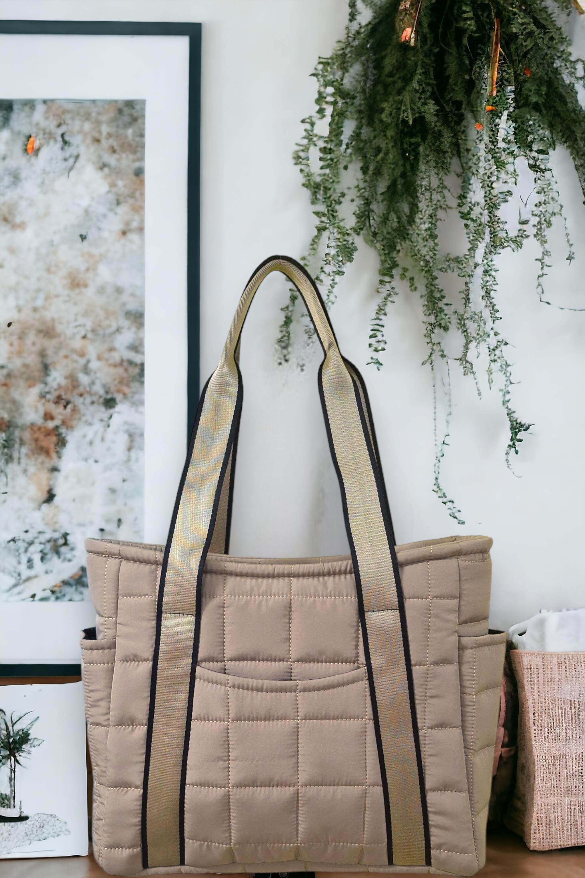 Kadın Vizon CEPLİ Kapitone Kumaş Büyük Omuz Çantası