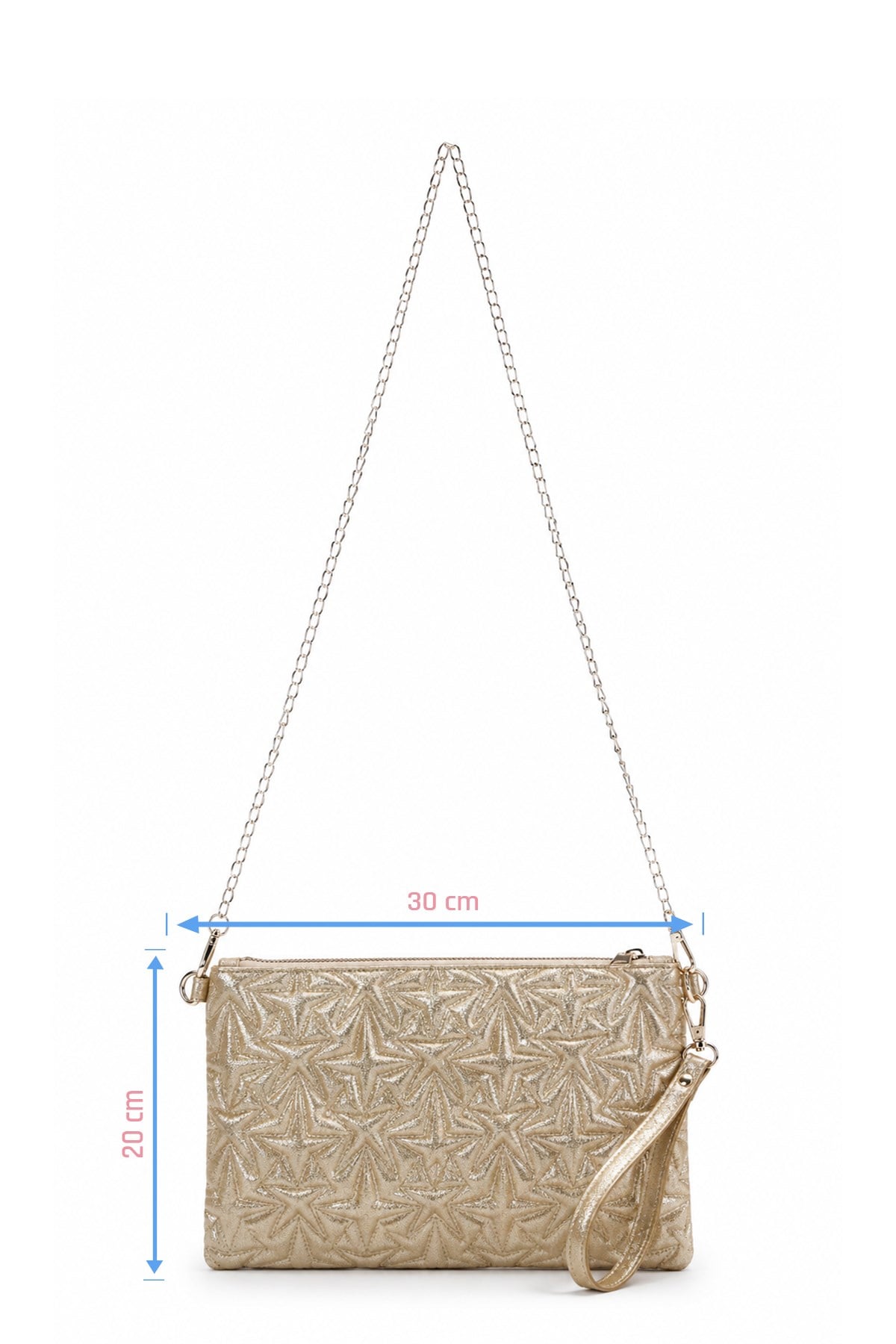 PREMİUM YILDIZLI Portföy & Clutch Çanta Metalik bronz simli