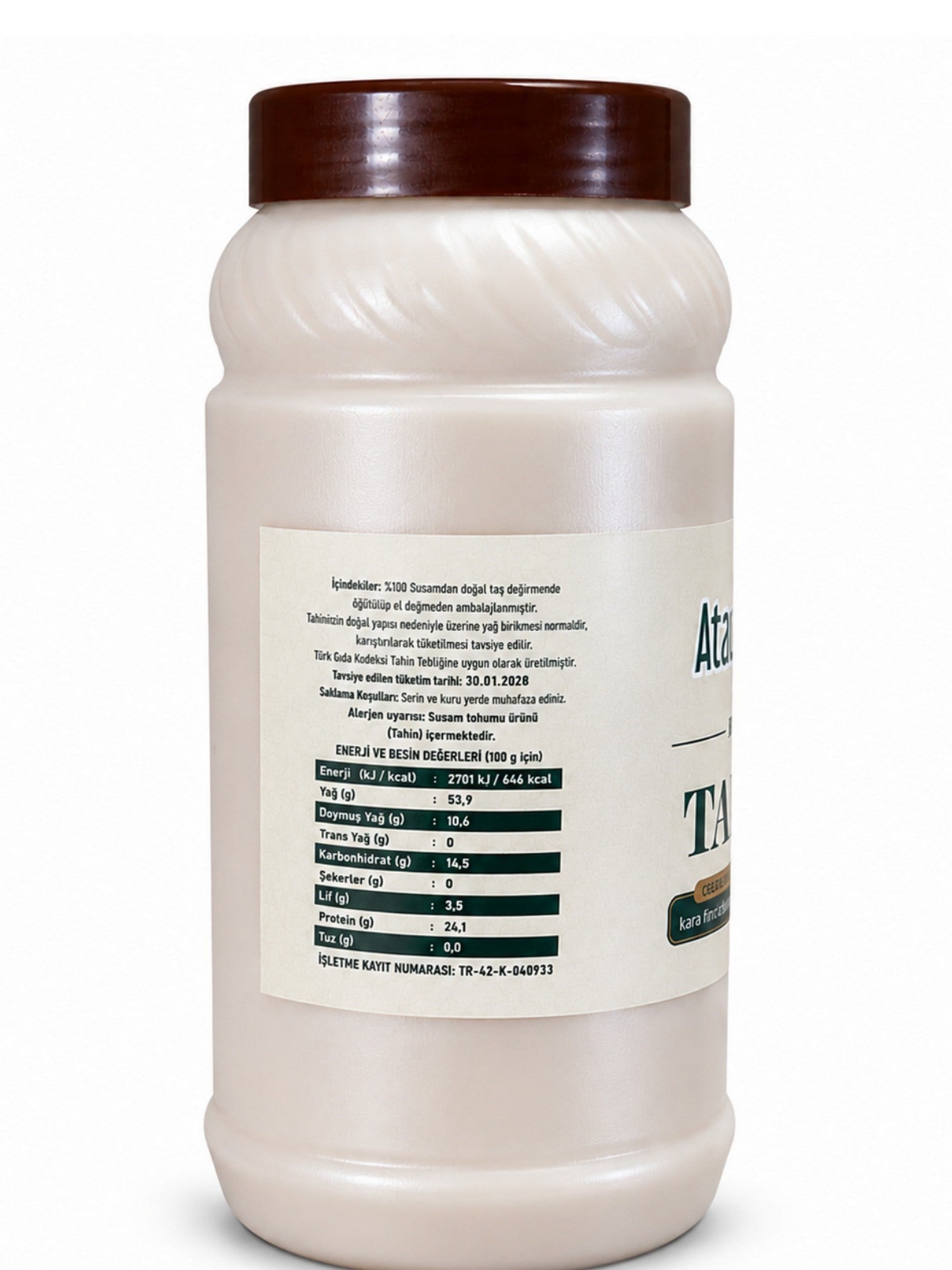 Atayname Beyaz Tek Kavrulmuş Tahin 900 G