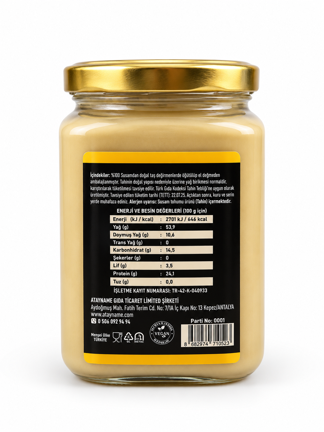 Atayname Tek Kavrulmuş Beyaz Tahin 700 G