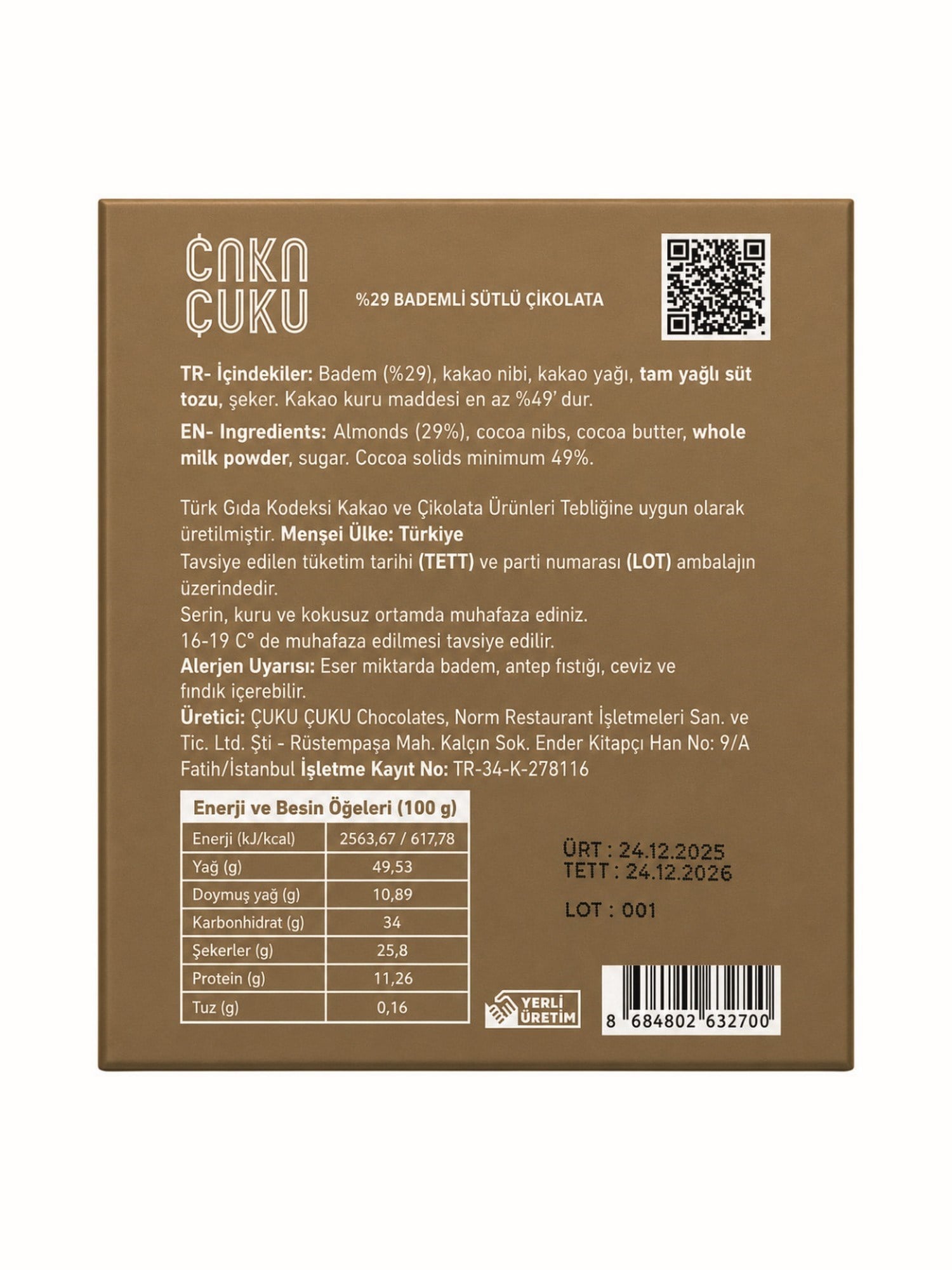 Çuku Çuku Bademli Sütlü Çikolata 85 Gr