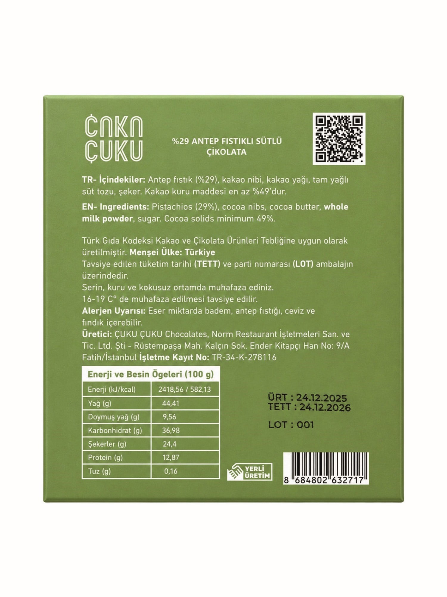 Çuku Çuku Tablet Antep Fıstıklı Sütlü Çikolata 85 Gr.