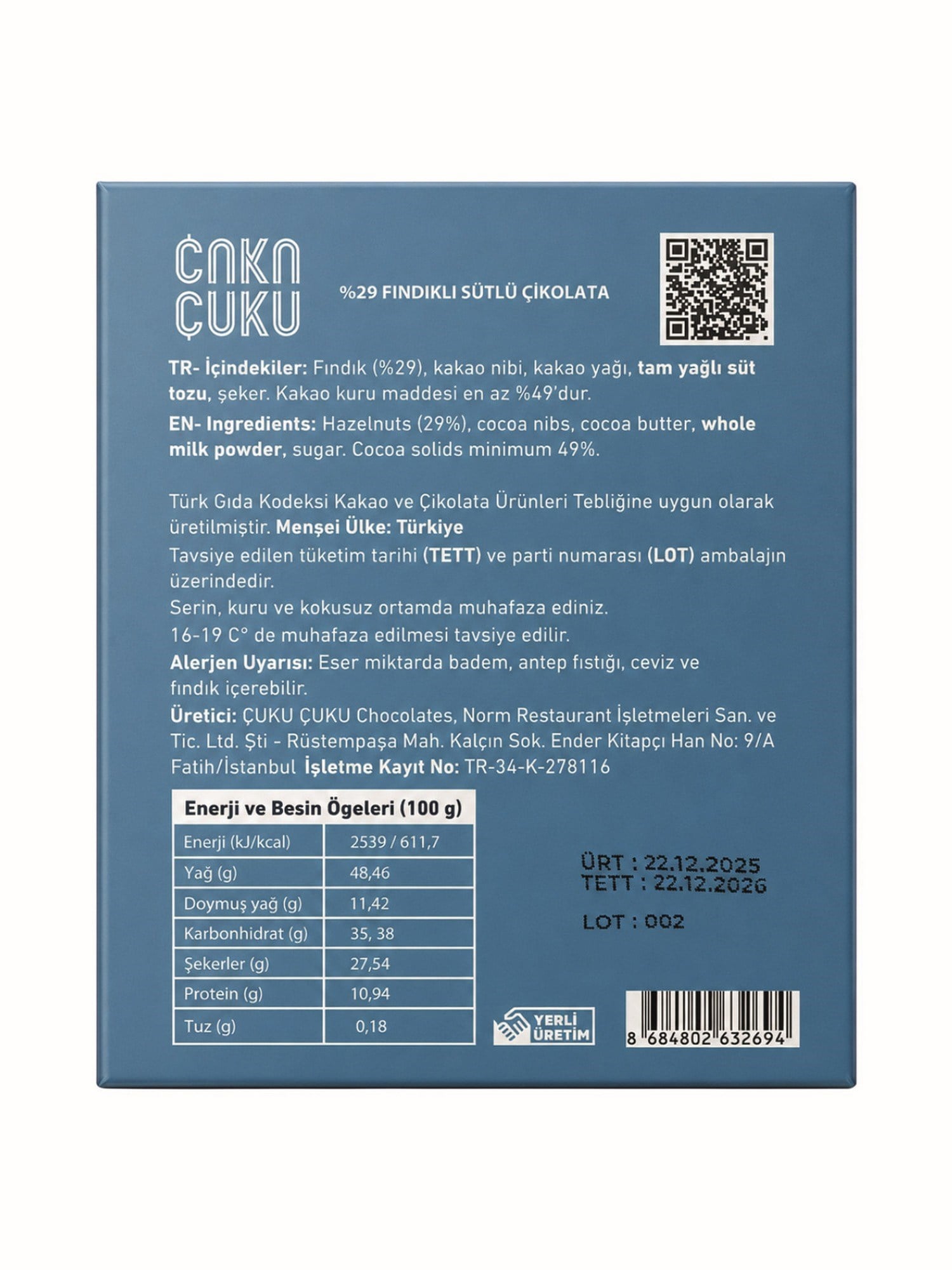 Çuku Çuku Tablet Fındıklı Sütlü Çikolata 85 Gr
